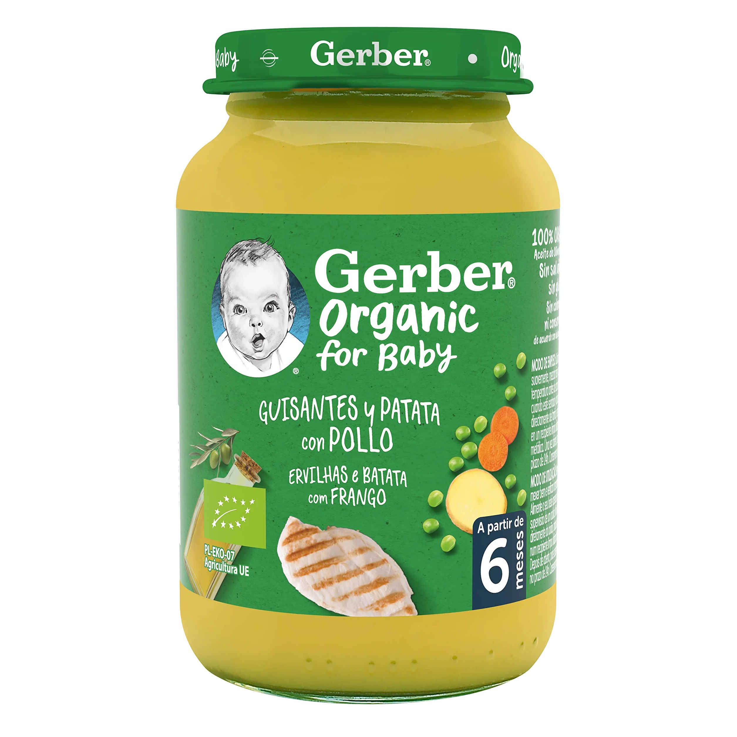 GERBER Organic Guisantes Patata Pollo 6x190g a partir de 6 meses