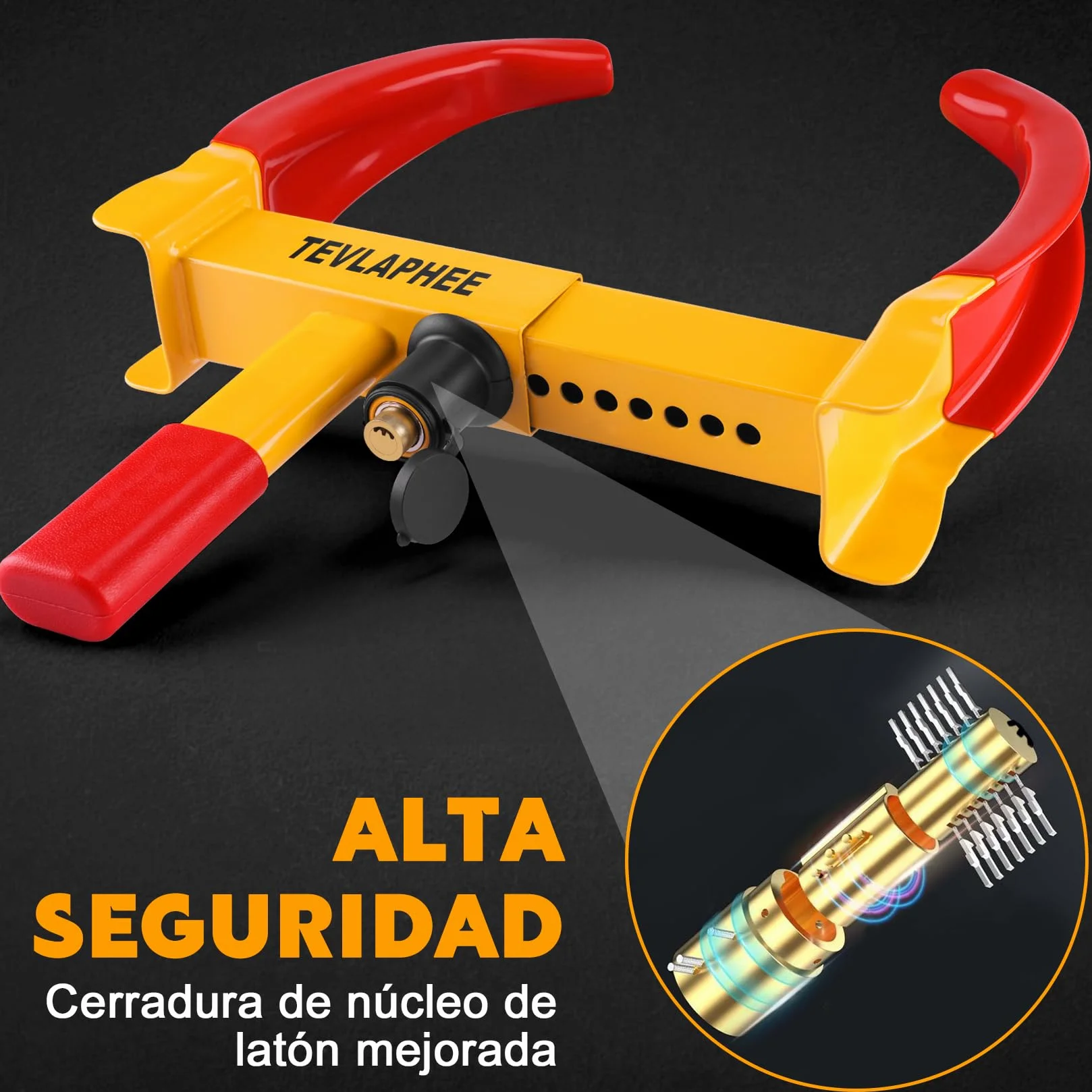 Tevlaphee Cepo Antirrobo Rueda Coche Remolque Caravana Reforzado Universal Ajustable Protección PVP Cerradura Antitaladro