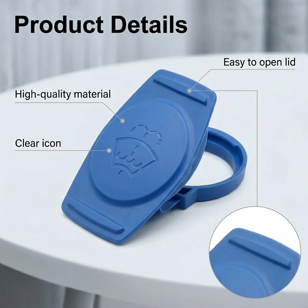 Tapa de repuesto para depósito de líquido limpiaparabrisas (paquete de 2), accesorio universal para la mayoría de los modelos de vehículos, duradera, a prueba de fugas, fácil montaje, color azul