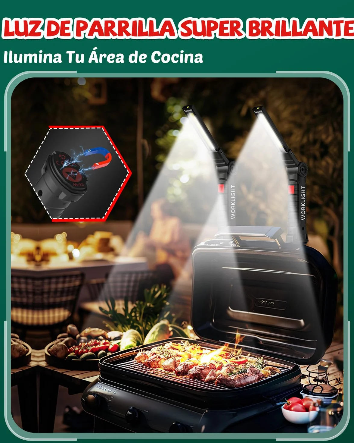Coquimbo Regalo Hombre Linterna Taller LED Recargable, Linterna Portátil de Trabajo Lámpara de Inspección con Magnética Base y Gancho para Taller Cámping Emergencia(2 Piezas, Negro)