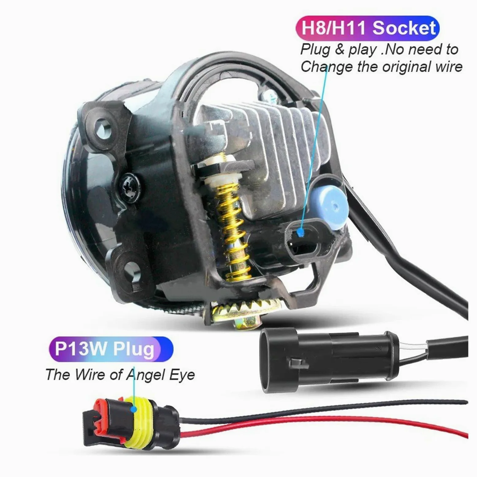 Para Suzuki Para Swift Para Deporte 2007-2020 2 Piezas 30W LED Luz Antiniebla Ojo Ángel Diurna Canbus Lámpara Frontal DRL Montaje Faros Antiniebla(Amarillo)