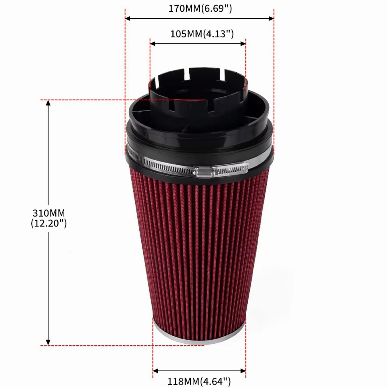 4 Pulgadas 102 Mm Universal Flujo Seco Filtro Aire Coche Tipo Seta filtro de aire motor | Piezas de modificación del motor de coche del filtro de entrada de aire principal(Black)