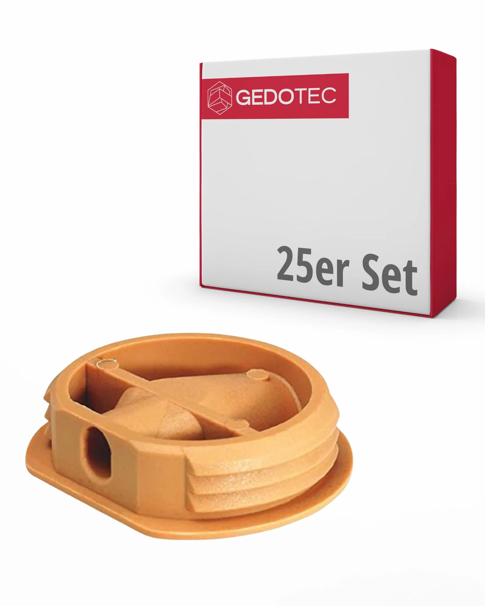 Gedotec Conector de cuerpo para caravanas, conector para atornillar y prensar para conexiones de muebles ligeras, diámetro de 26 mm, plástico blanco, juego de 25 unidades