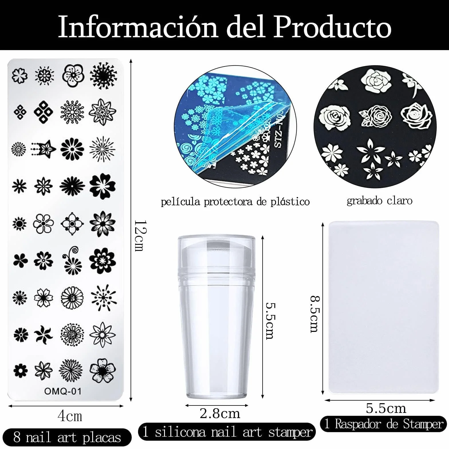 Nail Art Stamping Plates 10 PCS Placas Estampacion Uñas Nail Stamping Kit Patrón Flores Mariposas