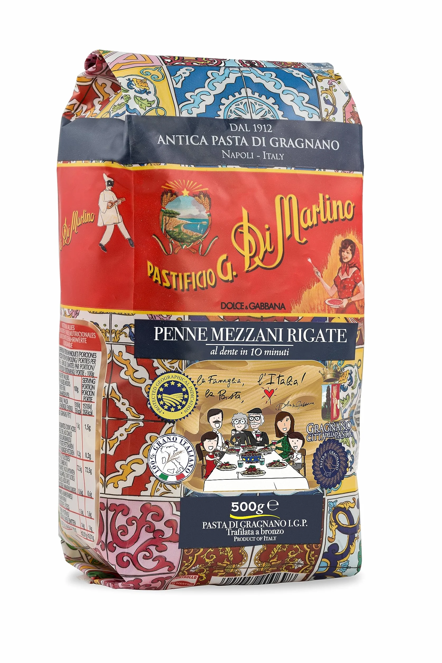 Di Martino Penne Mezzani Rigate Pasta de Gragnano al Bronzo Dolce & Gabbana Pack 4 x 500g