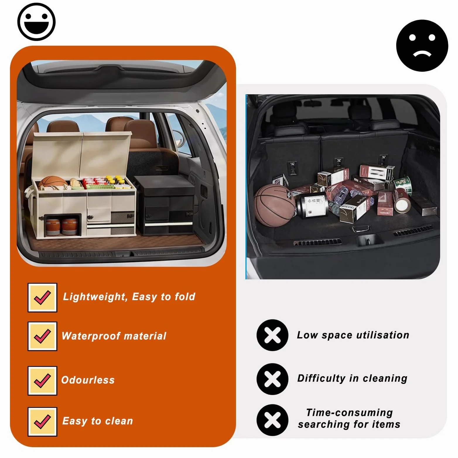 Organizador de maletero plegable con asas reforzadas, bolsa de carga impermeable para coches, material Oxford 600D duradero, perfecto para almacenamiento de vehículos