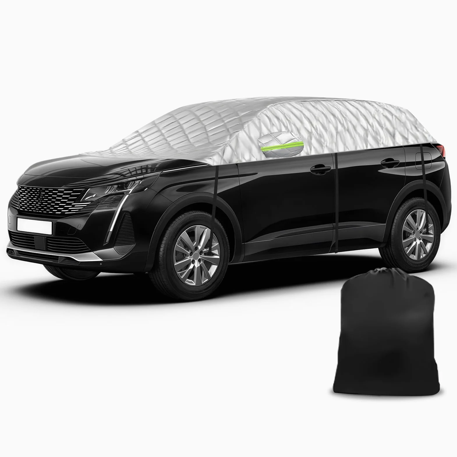 Funda de Coche Exterior Compatible con Peugeot 5008 T87 P87 2009-2025, 6 Capas Media Funda Coche con Ganchos, Tira Reflectante y Tapones para Orejas para Protección contra Hielo y Nieve