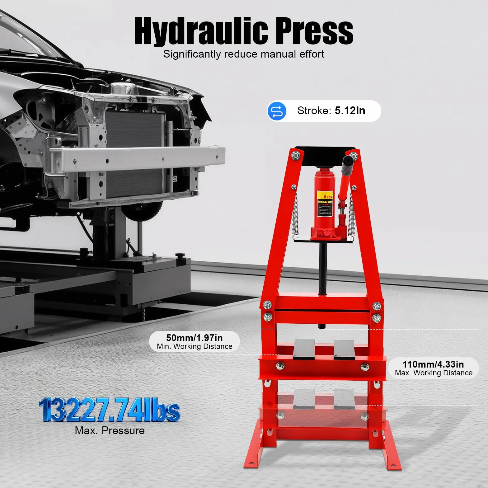 Agregado hidráulico, prensa hidráulica de 6 toneladas para taller, prensa hidráulica manual, prensa hidráulica manual con placa, prensa de bastidor profesional, adecuada para talleres de automóviles