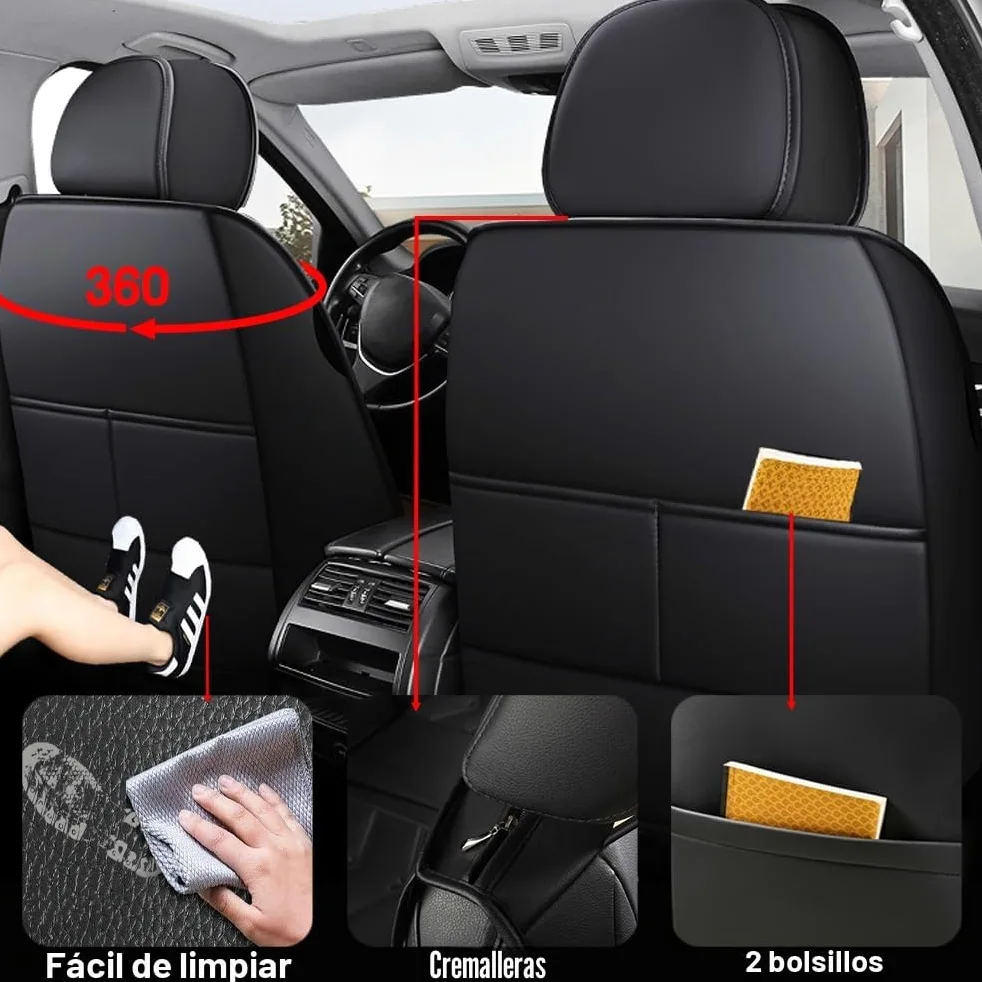 Para Citroen C3 Aircross, C3 Picasso, C4 Cactus, C5 Aircross, C5 X, C6, DS4, DS5 - Juego de 5 Fundas Universales Para Asientos de Coche, de Piel, Transpirables, Color Negro