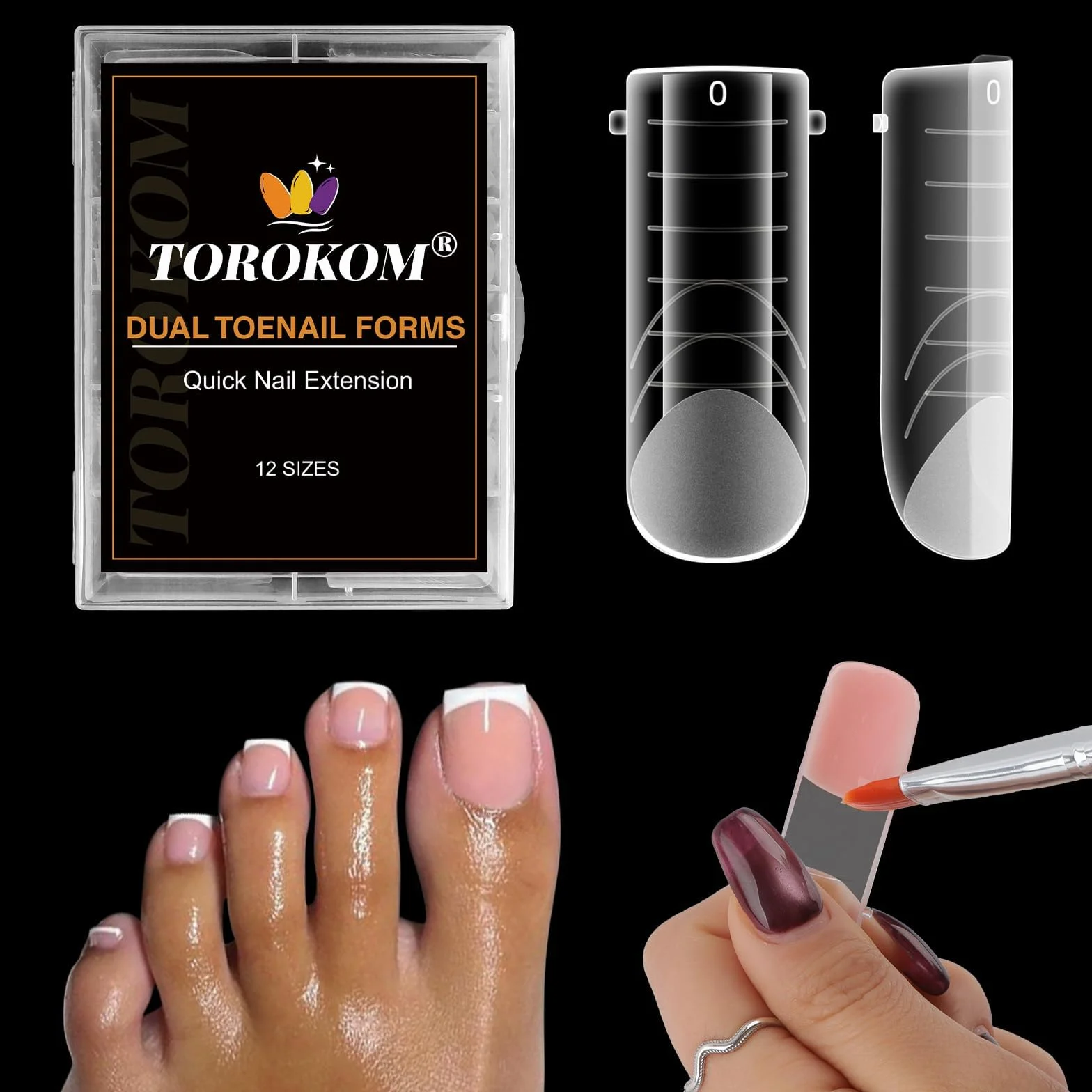TOROKOM 120PCS Formas para Gel Poly de Uñas de los Pies, Extensiones para Pedicura, Molde Reutilizable