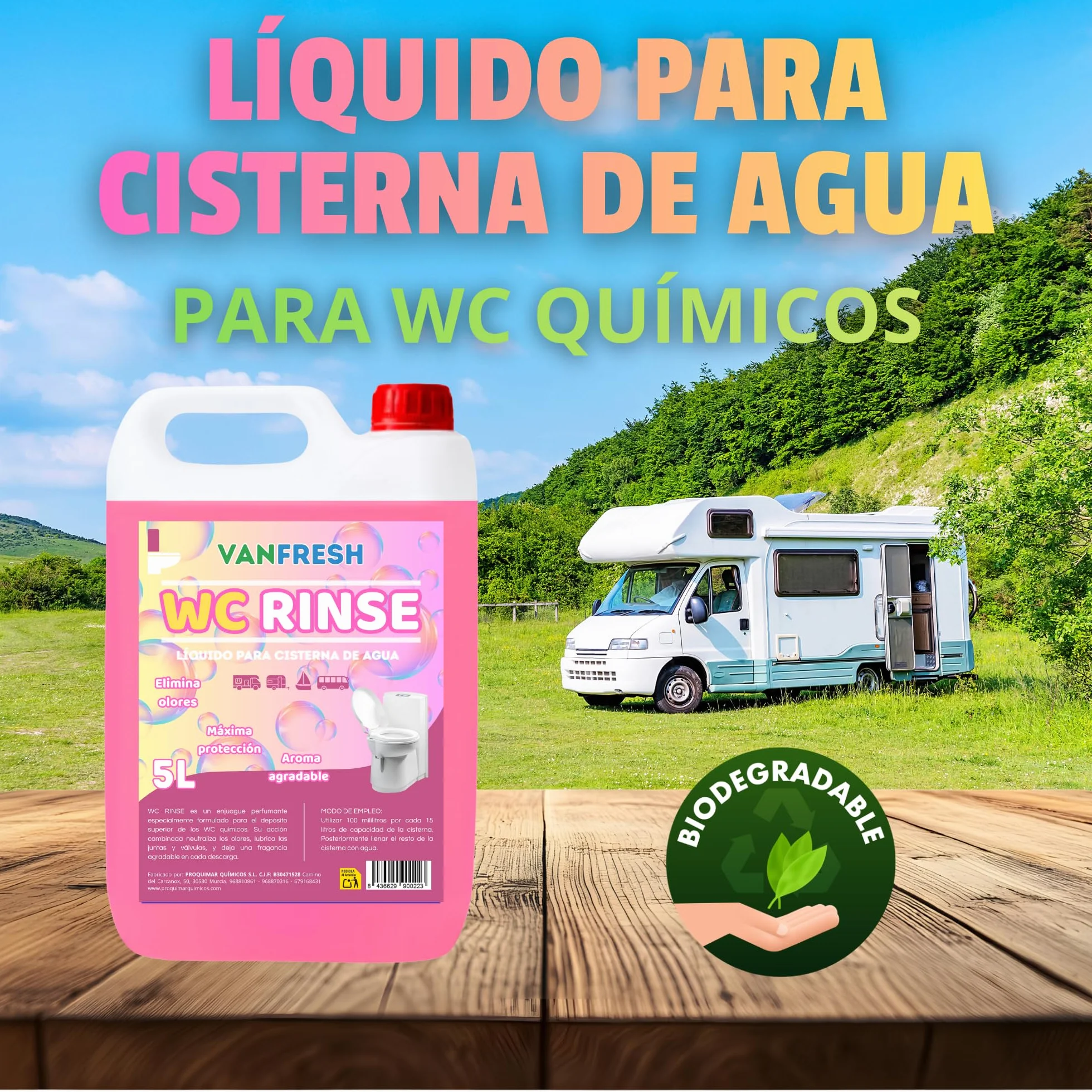 Vanfresh WC Rinse – Líquido para Cisterna de WC Químico 5L | Aroma Intenso y Frescor Duradero para Inodoros Portátiles, Autocaravanas y Camping