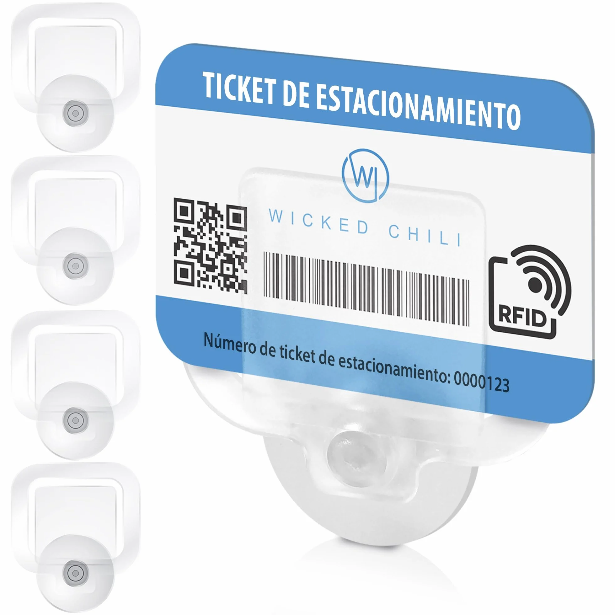 Wicked Chili Juego de 4 Soportes para Parabrisas de Coche con Ventosa de 30 mm, Tarjetero, Ticket de Aparcamiento, Permiso de Aparcamiento, para Ventana de Coche Transparente, 4X