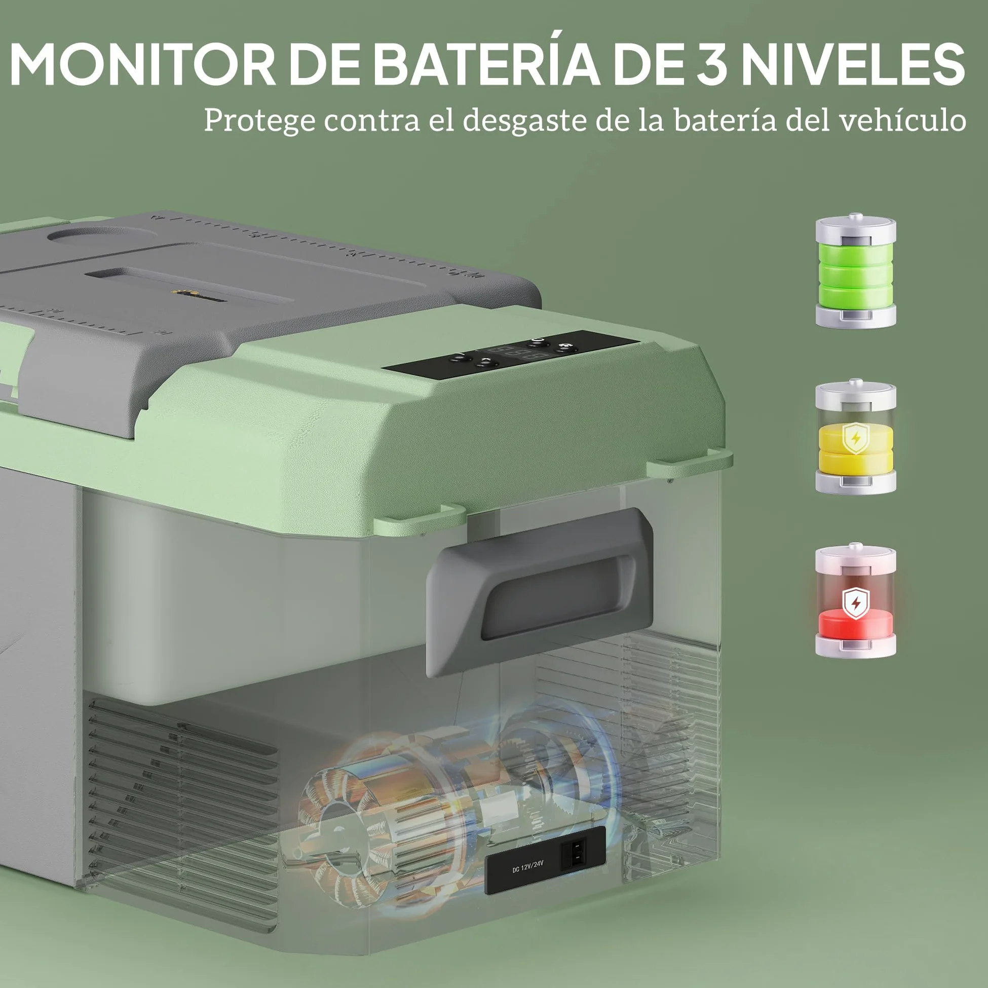 Outsunny Nevera Portátil Eléctrica 17,4L Refrigerador de Coche 12/24/220V con Compresor Luz LED Pantalla Digital Modos ECO y MAX de -20℃ a +20 ℃ Puerto USB para Hogar Camping Viajes Automóvil