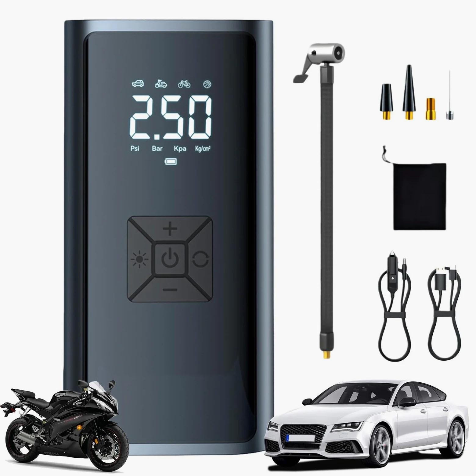Inflador Ruedas Coche Inflador de neumáticos, bomba de aire de 150 PSI con manómetro Digital, bomba de neumáticos para coche, motocicleta, bicicleta, pelotas y más Compresores de aire portátiles