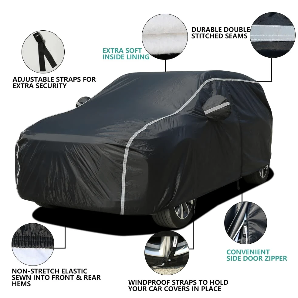 Coverado - Funda Impermeable para automóvil, para Todo Tipo de Clima, protección UV con Puerta de Cremallera, Respaldo de algodón, protección contra Granizo, Resistente al Viento, Ajuste Universal