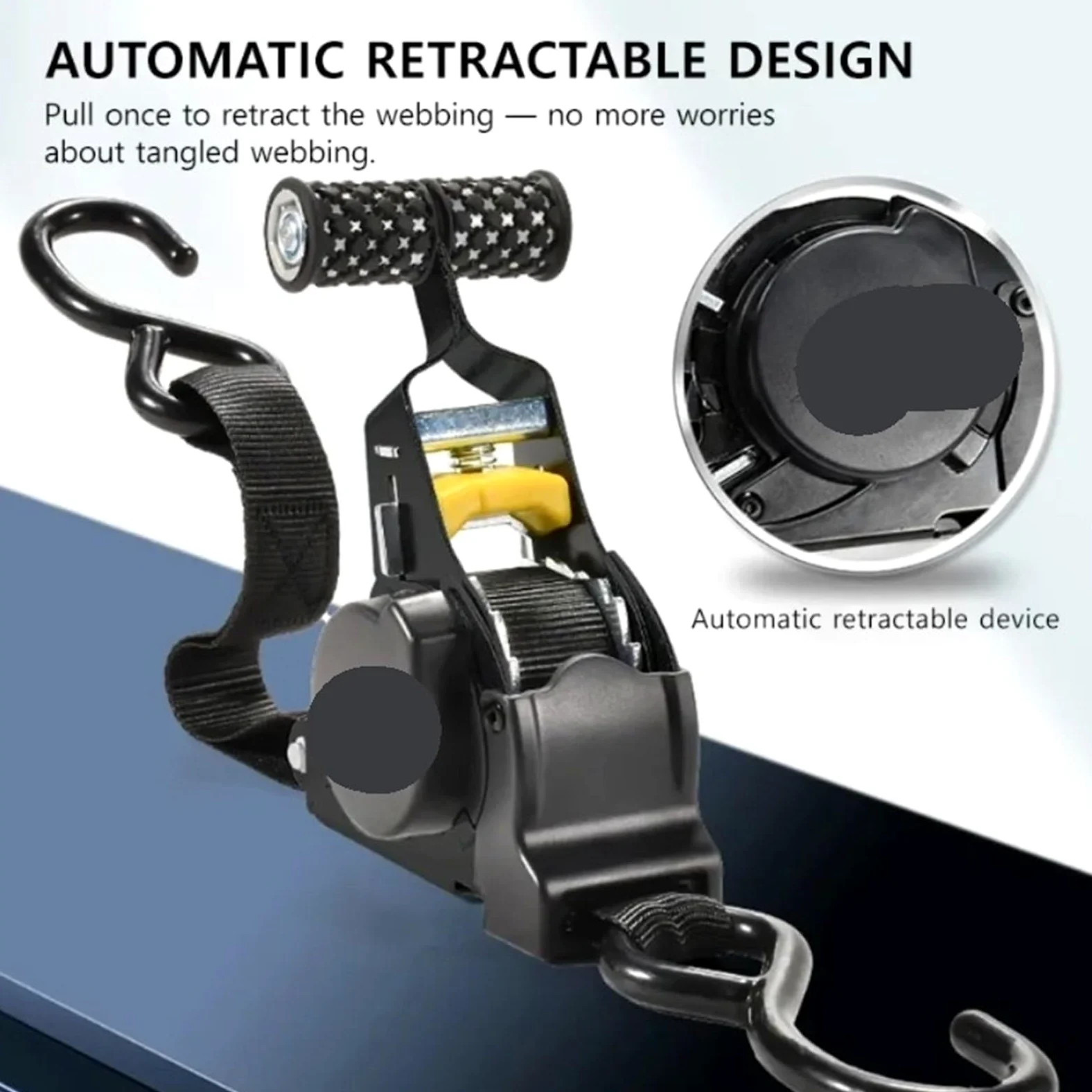 cinchas de Amarre Correa de trinquete retráctil automática, 680KG, 330CM, for Transporte Carga, camión, Motocicleta, Viaje, Correas Resistentes liberación rápida(Yellow 2 Pieces)