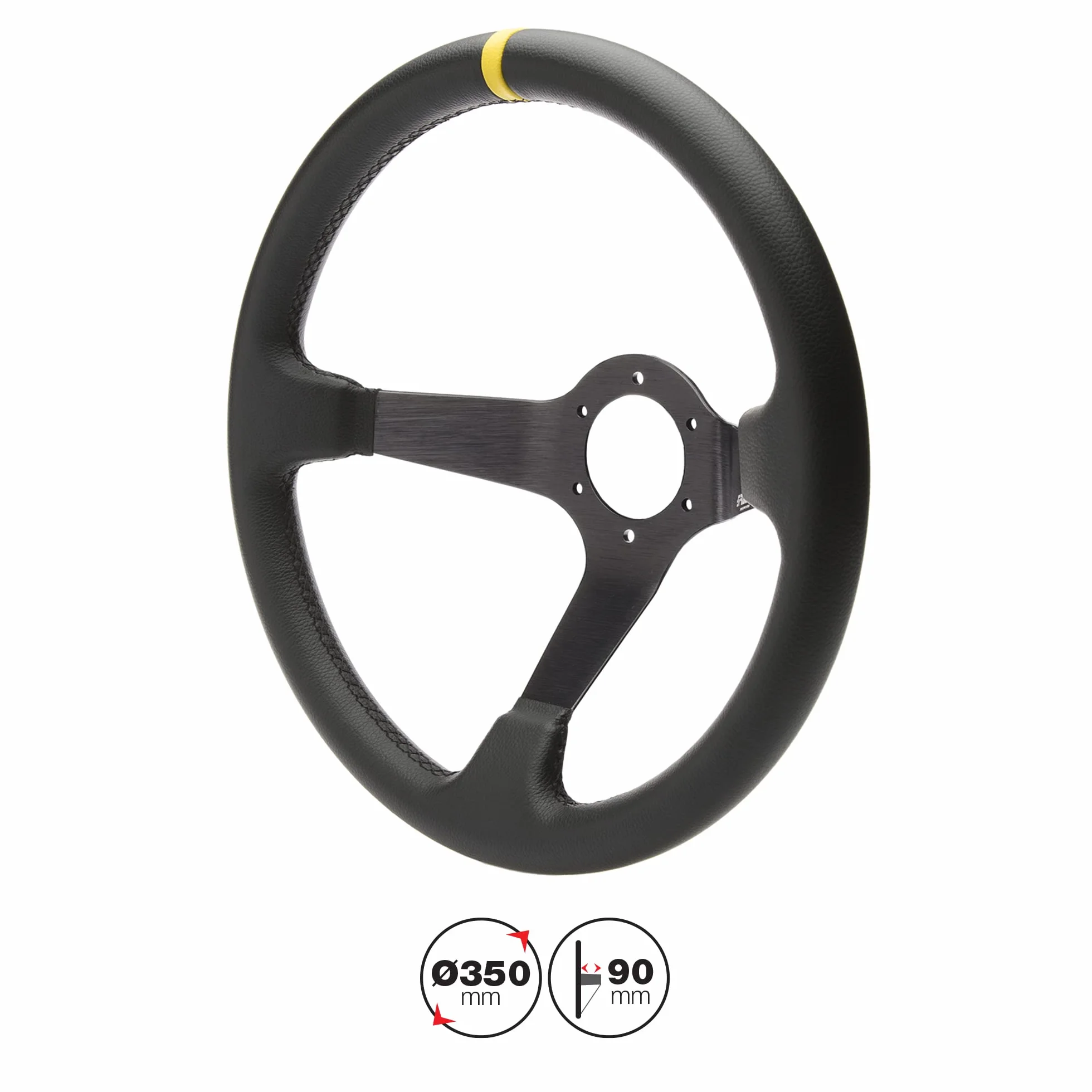 Simoni Racing Volante Deportivo Carrera 350mm - Cuero Negro (Deep Dish - 95mm)