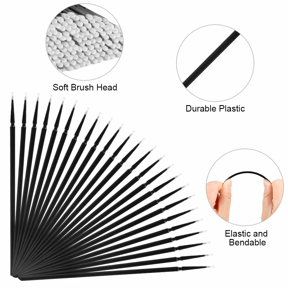 LOPHE Microcepillos Aplicadores 200pcs Mini Cepillo de Micro Herramienta de Injerto de Pestañas Varitas Desechables Negro
