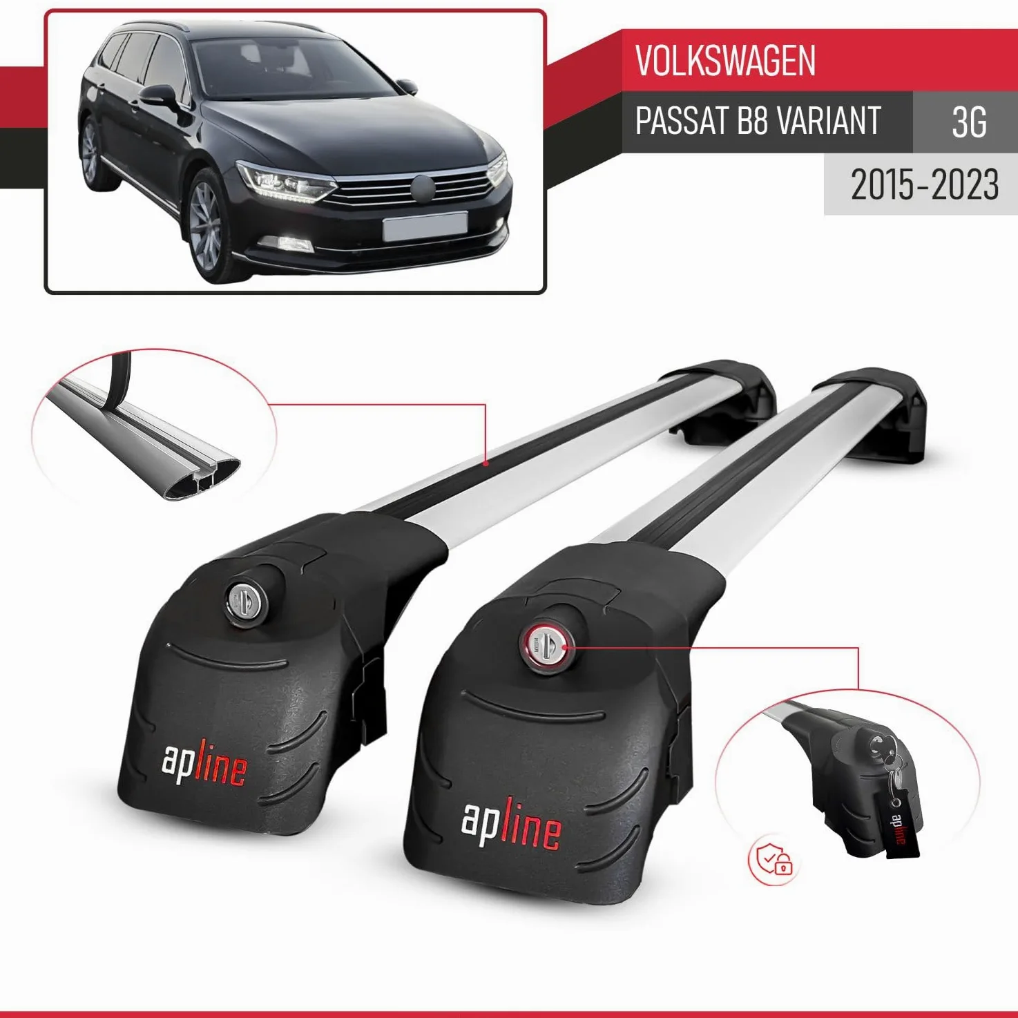 Compatible con Volkswagen Passat B8 (3G) Variant 2015-2023 Modelo Ace-2 Barra de Techo Auto Portaequipajes Barras Transversales Gris Aluminio 2 Barras