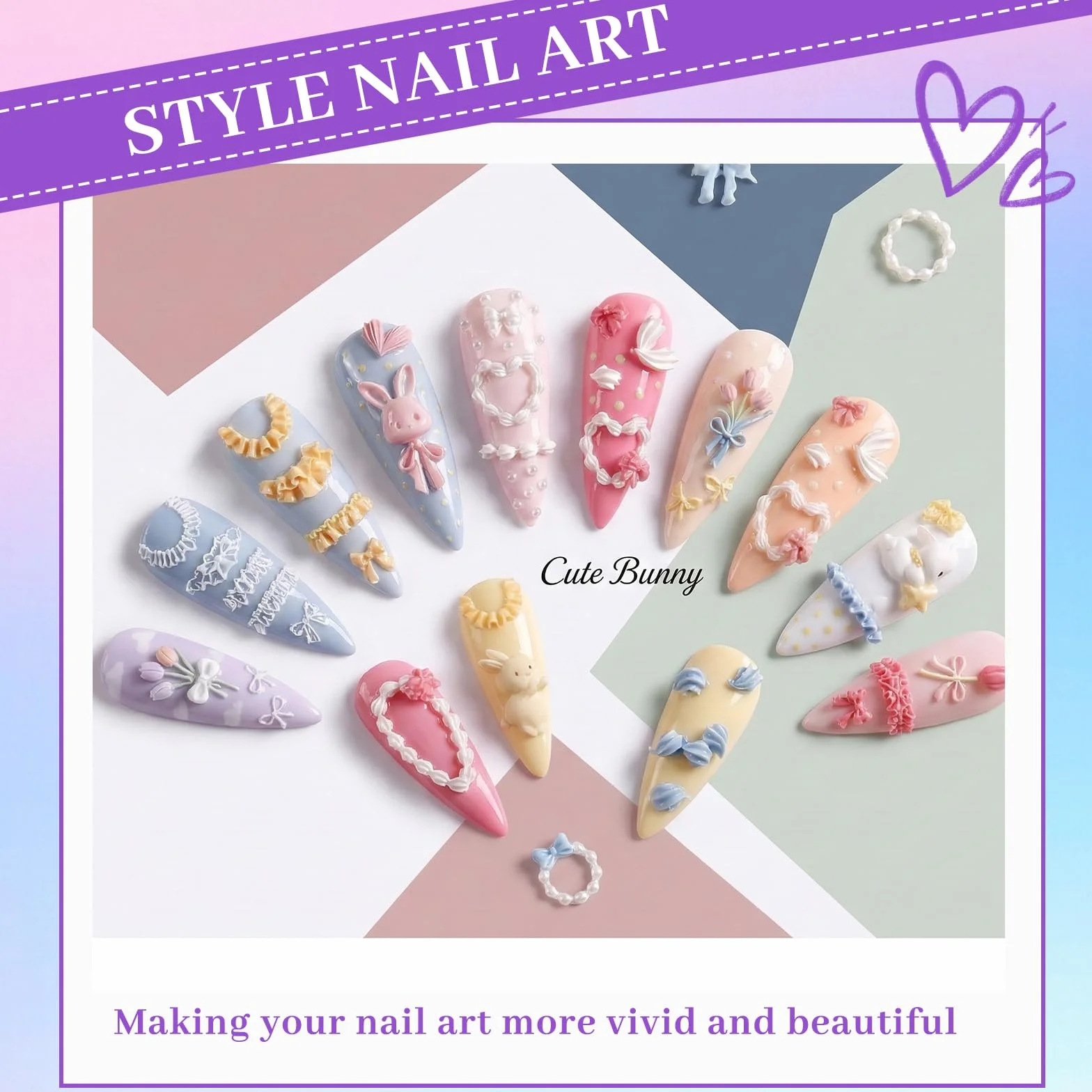 Moldes para Uñas 3D Gel Nail Art Set 4 Piezas Silicona Plantillas de Estampado
