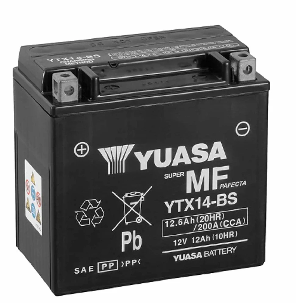 Batería moto Yuasa YTX14-BS 12V 12Ah sin mantenimiento 150x87x147 mm