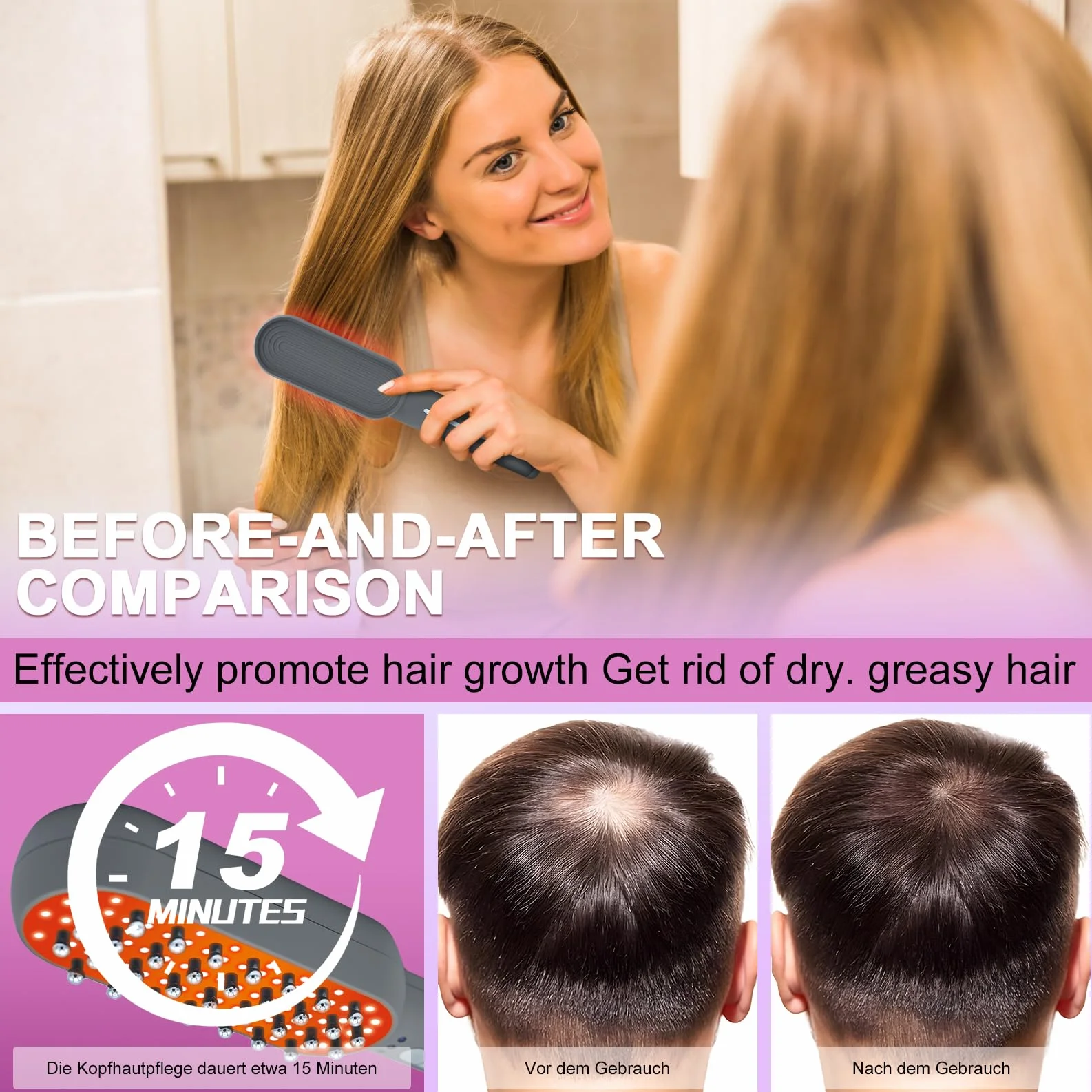 Peine de luz roja para el cabello, terapia cuádruple 630nm 850nm 460nm, anticaída hombres y mujeres
