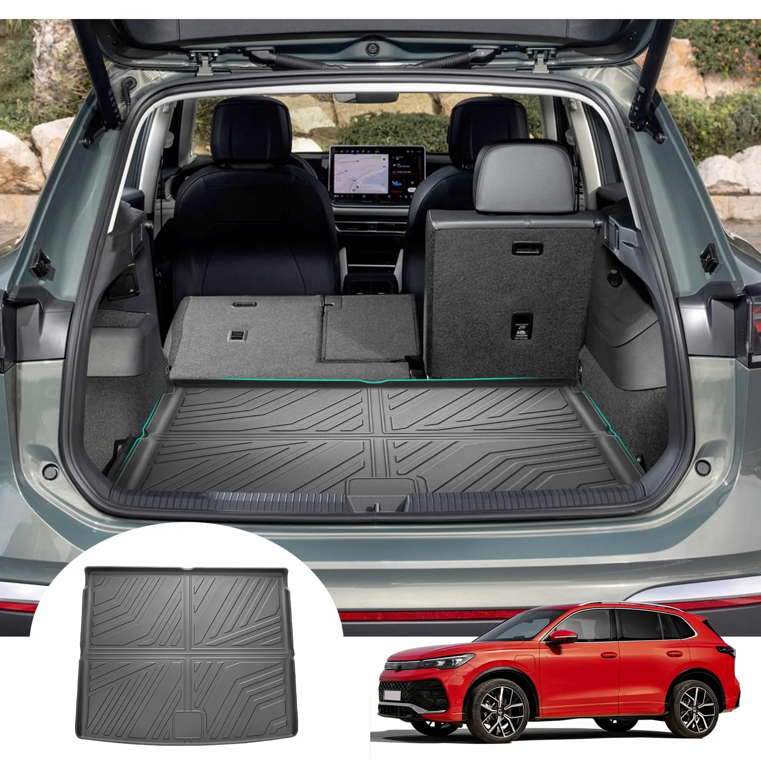 GAFAT Compatible con VW Tiguan 3 2024 2025 2026 Alfombrillas para Maletero, Fácil de Plegar, Alfombras de Goma TPE para Todo Tipo Climas, Borde Alto 3D Escaneo, Multifunción, Ti-guan 3 Accesorios