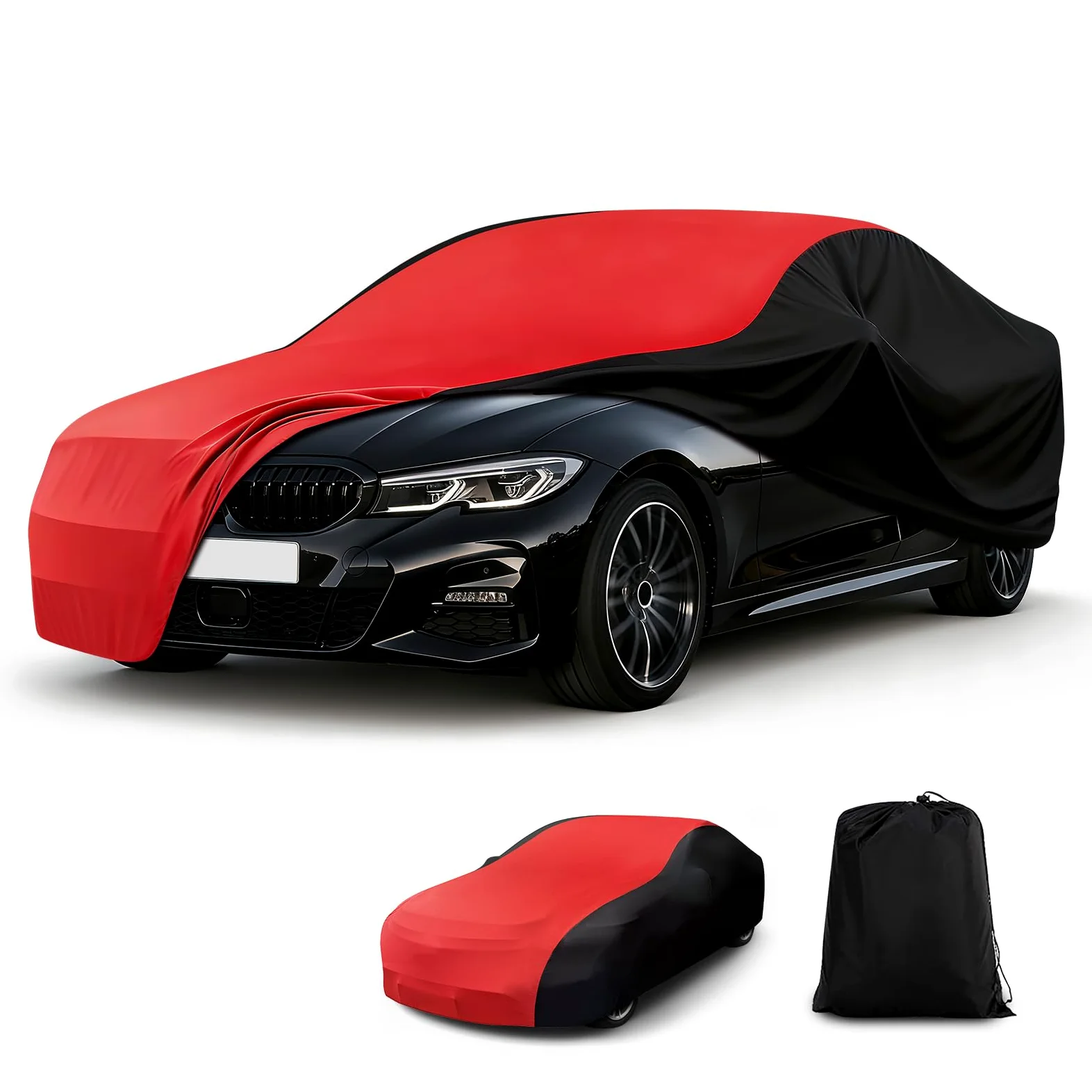 Funda Coche EláStica Interior, Funda para Coche Universal para Deportivo, SUV Mediano, Dedán de Lujo, Transpirable y a Prueba de Polvo, Suave y CóModo, Ajustado, Negro y Rojo, XL