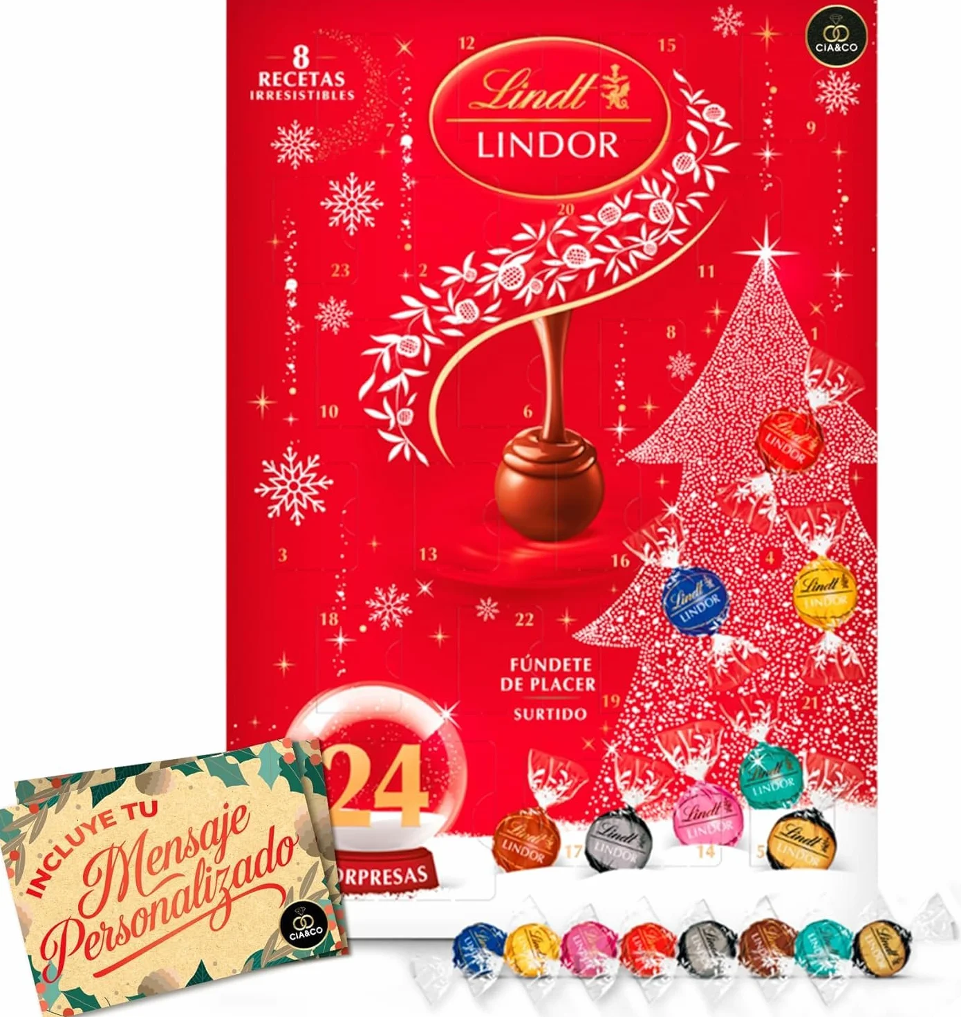 Lindt LINDOR Calendario de Adviento 2025 300 g 24 Bombones Chocolate Suizo Tarjeta Personalizable