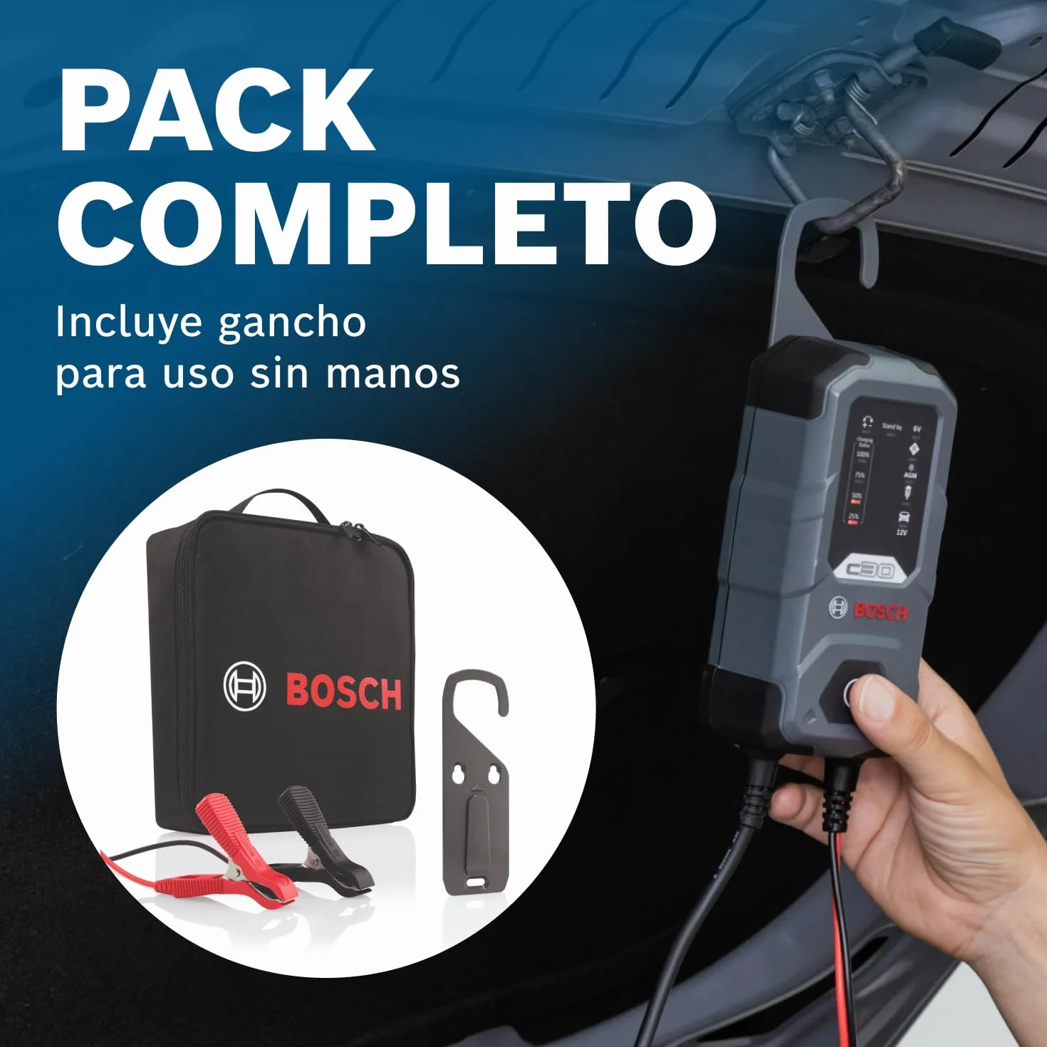 BOSCH Cargador de batería de Coche 3,8A para Coche Camiones Moto 0 189 911 030
