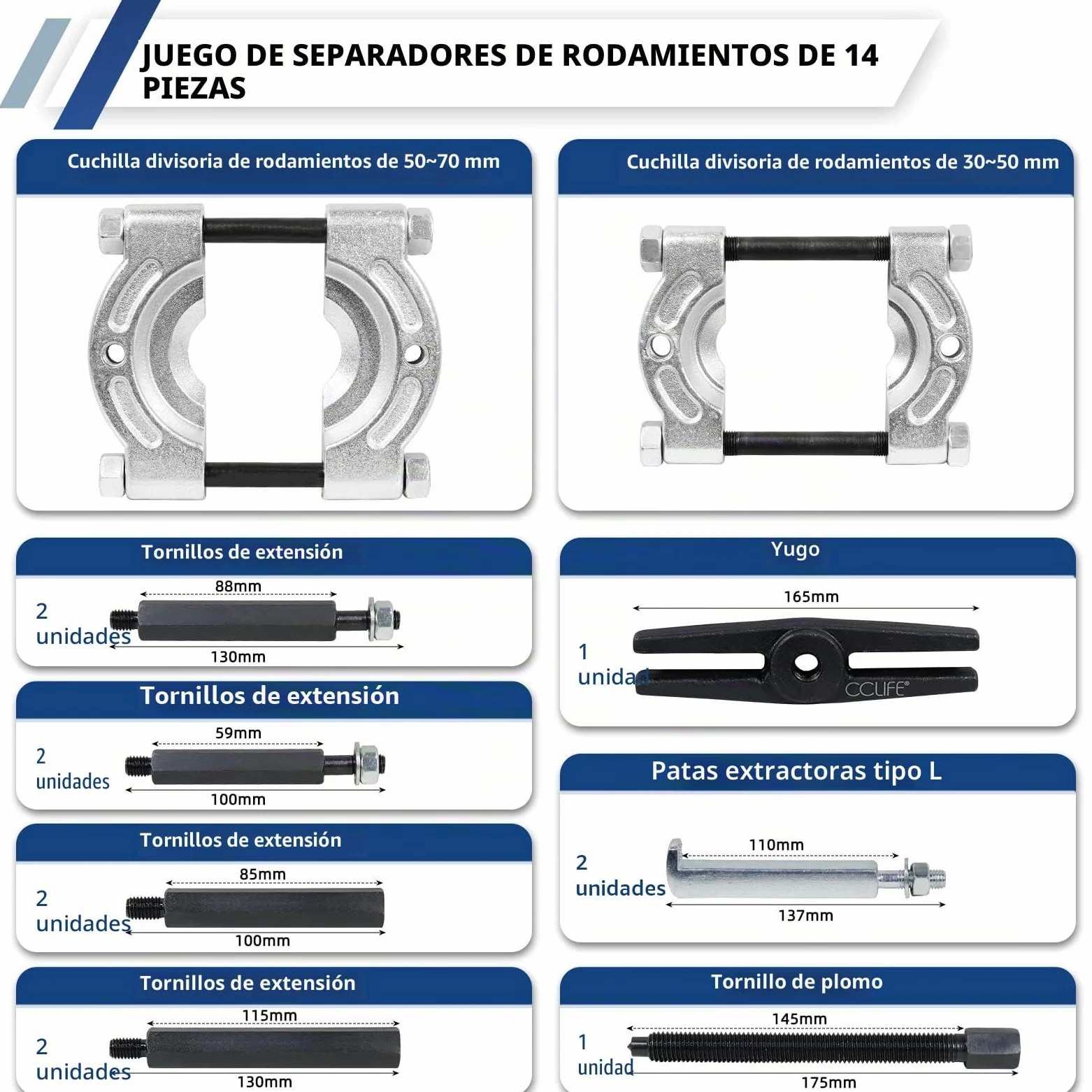 CCLIFE Juego de Extractor de Rodamientos 14 Piezas Extractor de Cojinete Extractor Polea