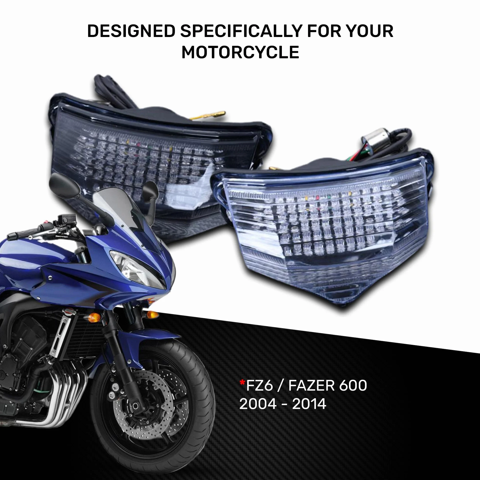 aVDB-moto Luz Freno LED compatible con YAMAHA FAZER 600 FZ6-S 2004-2014, FAZER 600 FZ6-N 2004-2014 Plug & Play con Intermitentes (Tintado)