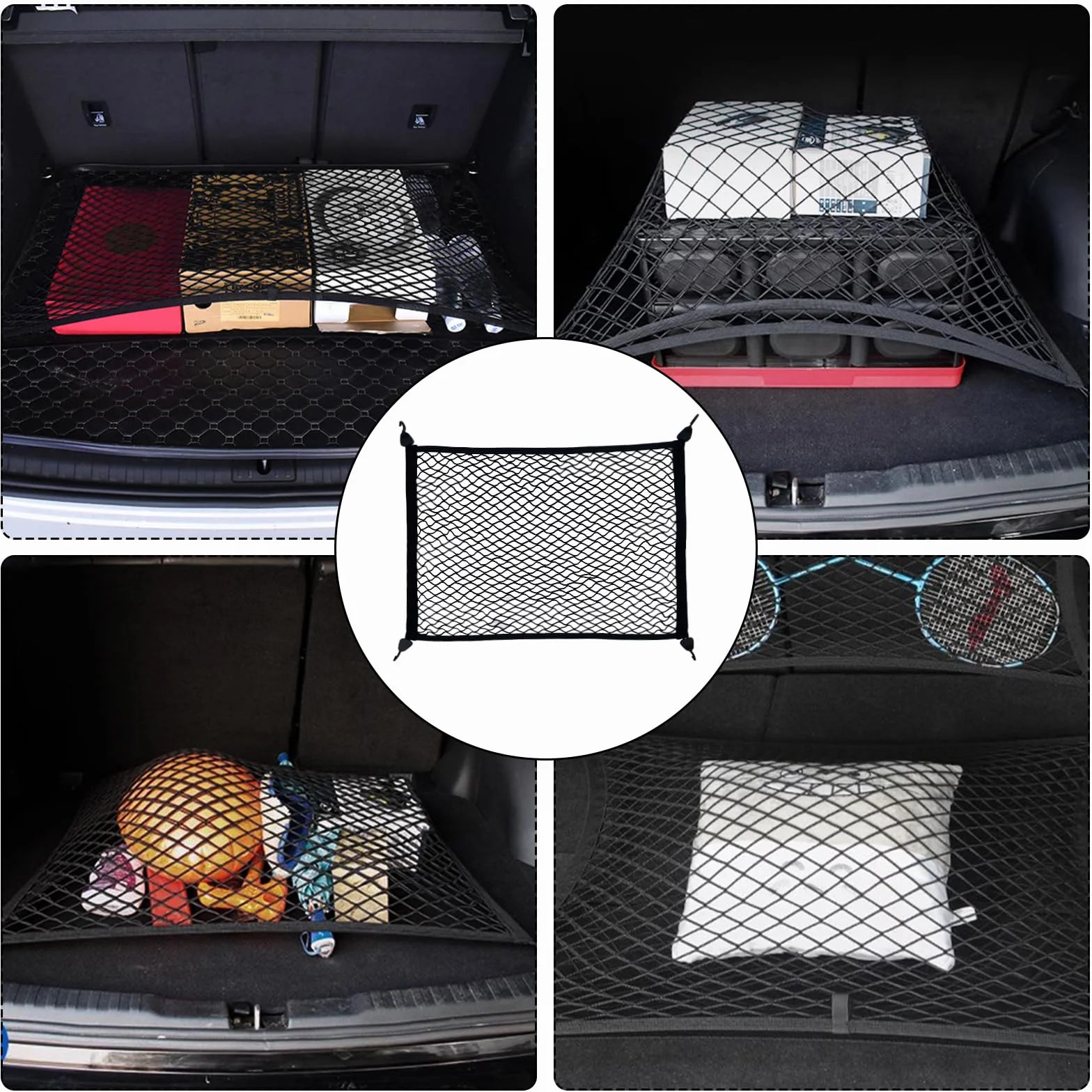 Fousenuk Red Grande para Maletero de Coche, Separadora con 4 Ganchos 80×60cm Puede Extender a 160×120cm Almacenamiento Fija, para SUV, Van, Carro Automóviles, Universal