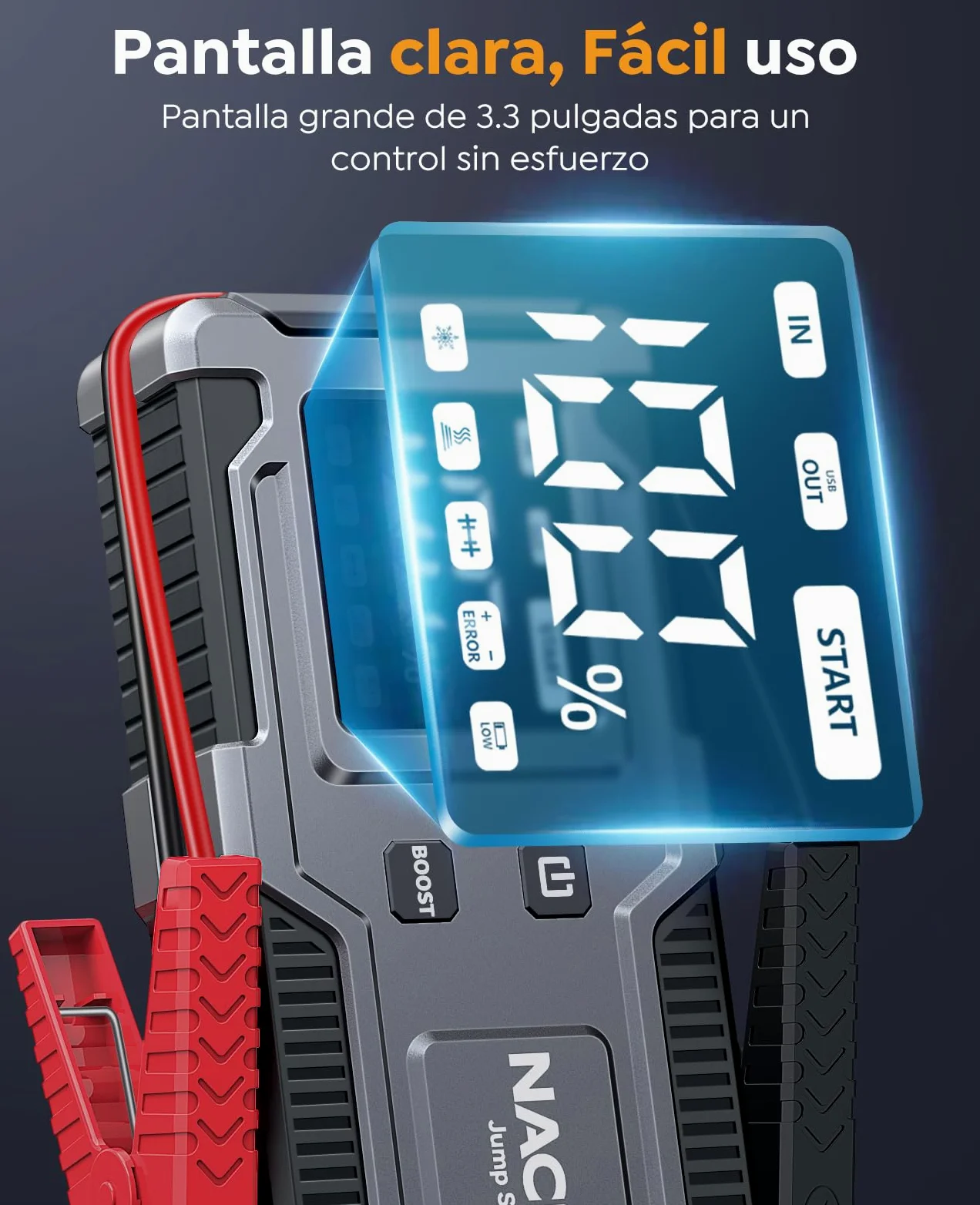 Arrancador de Coches 8000A 12V Jump Starter con Cables Integrados Linterna LED