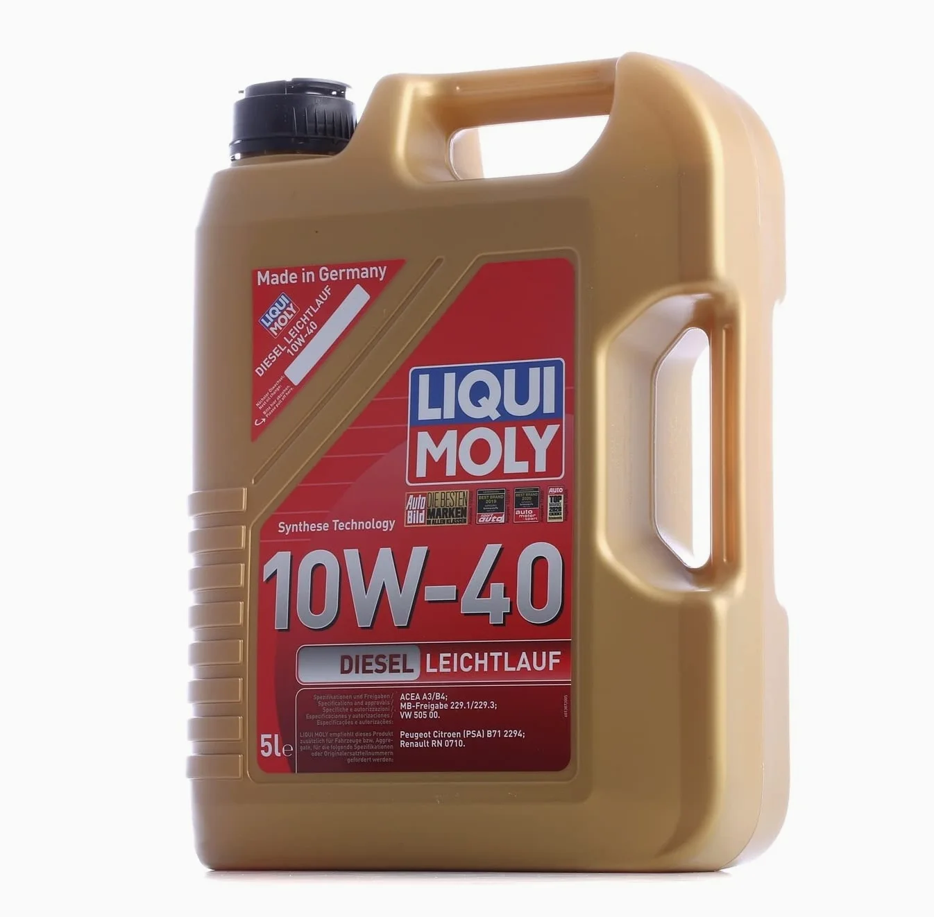 LIQUI MOLY Aceite de motor 10W-40 Leichtlauf aceite parcialmente sintético ACEA A3/B4 Diesel 5L Compatible con KIA RIO III UB, CITROËN C1 PM, PN, PEUGEOT 107 Hatchback PM, PN, RENAULT