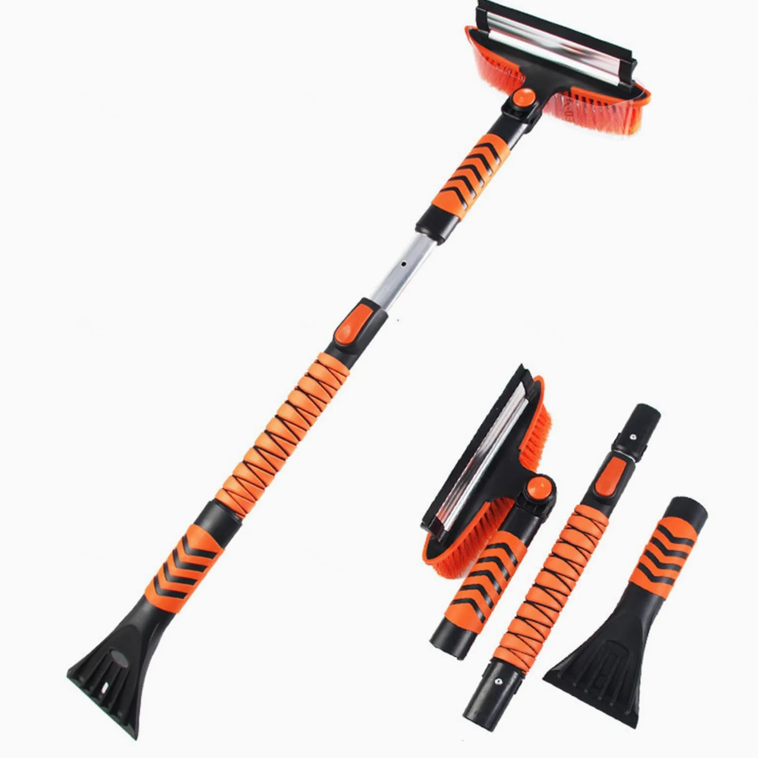 VIDECOR Rascador de Hielo y Cepillo para Nieve con Escobilla de Goma, Eliminación de Hielo de Nieve Extensible con Agarre de Espuma para Parabrisas, SUV, Camión, Ventana de Vehículo,Orange