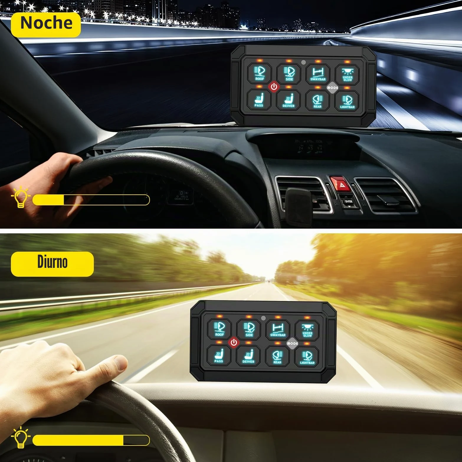 Panel de interruptor de 8 marchas, sistema de relé de circuito universal | conmutación inteligente y LED regulable, panel táctil RGB de siete colores para coche