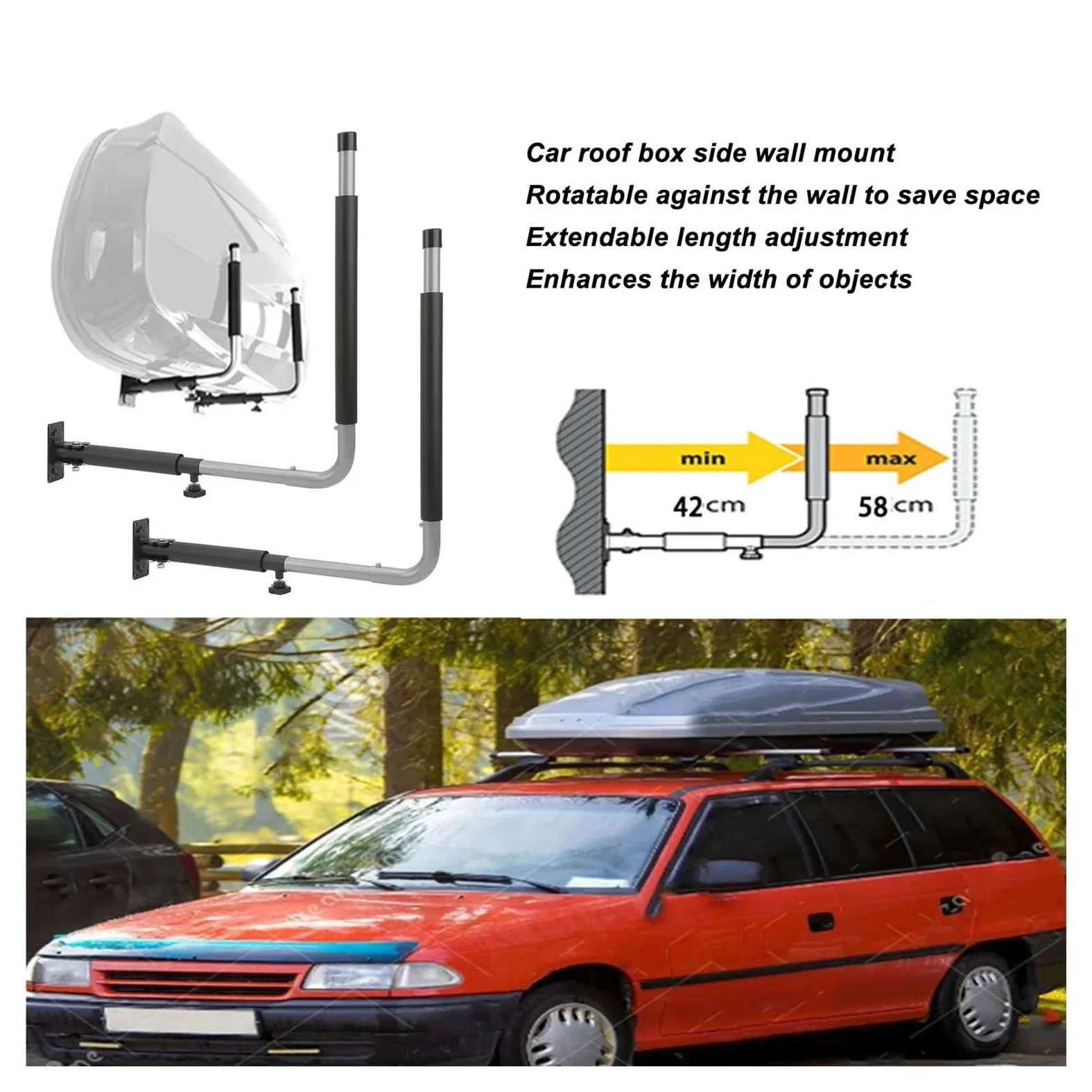 portaequipajes Techo CajaTecho Estante Montaje Pared Telescópico Plegable Soporte Carga 50KG Ganchos Kayak Colgador Canoas Tabla Surf Baca Coche