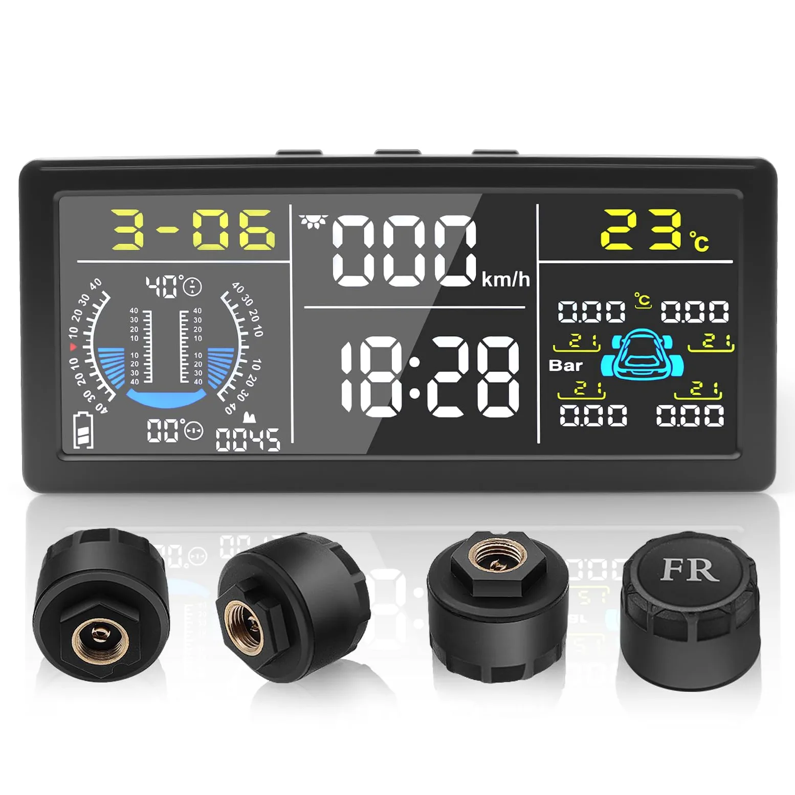 Tpms Sistema de Monitoreo de Presión de Neumáticos Mejorado 9.9Bar/199PSI con Pendiente, Altitud, Función de Detección de Velocidad, Head up Display, Pantalla a Color de 6 Pulgadas