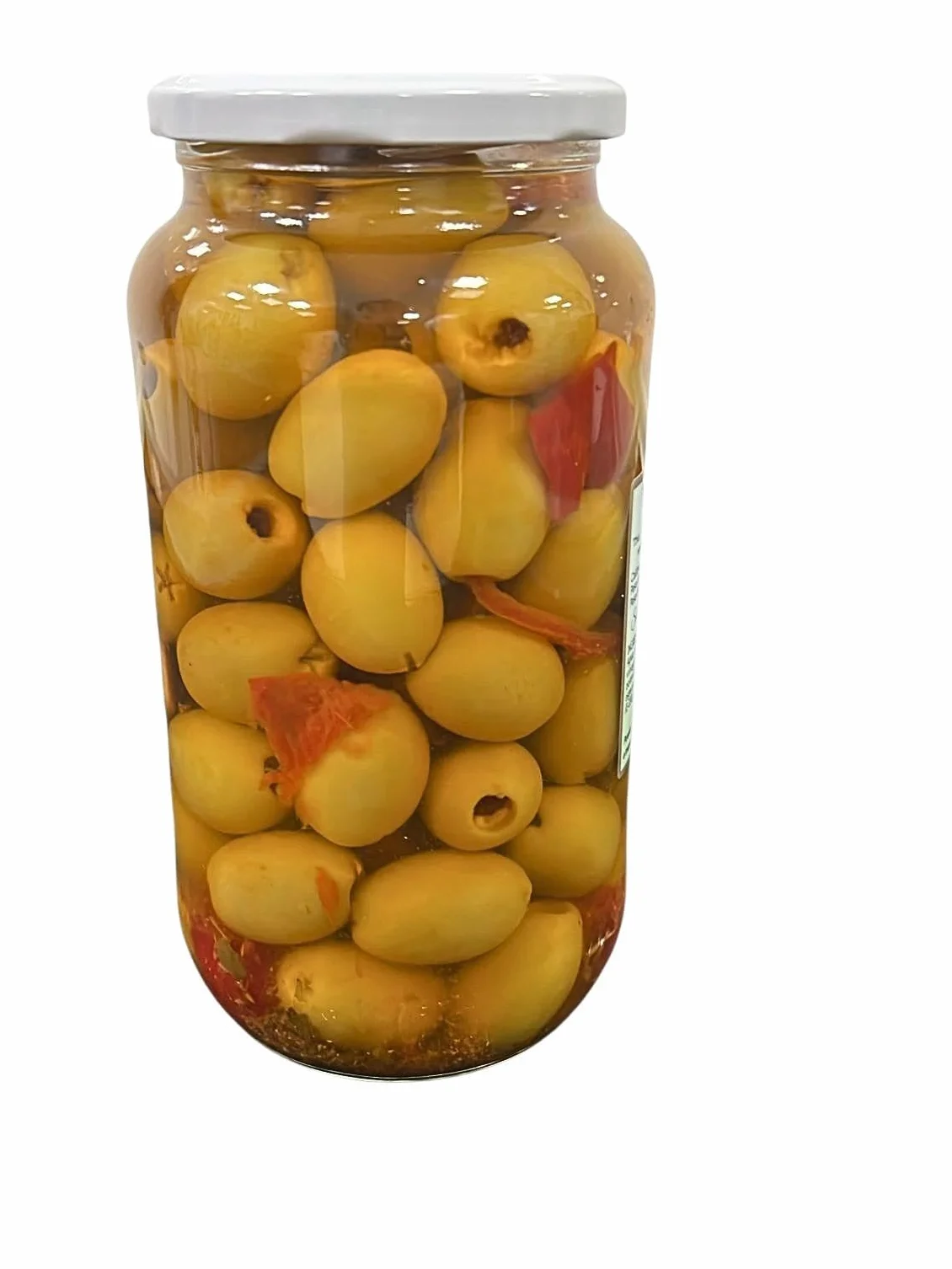Chicón Lebrón Aceitunas Gordal Deshuesadas Calibre Gigante 80/120 Estilo Casero con Ajo Pimiento Picante Tarro 900g