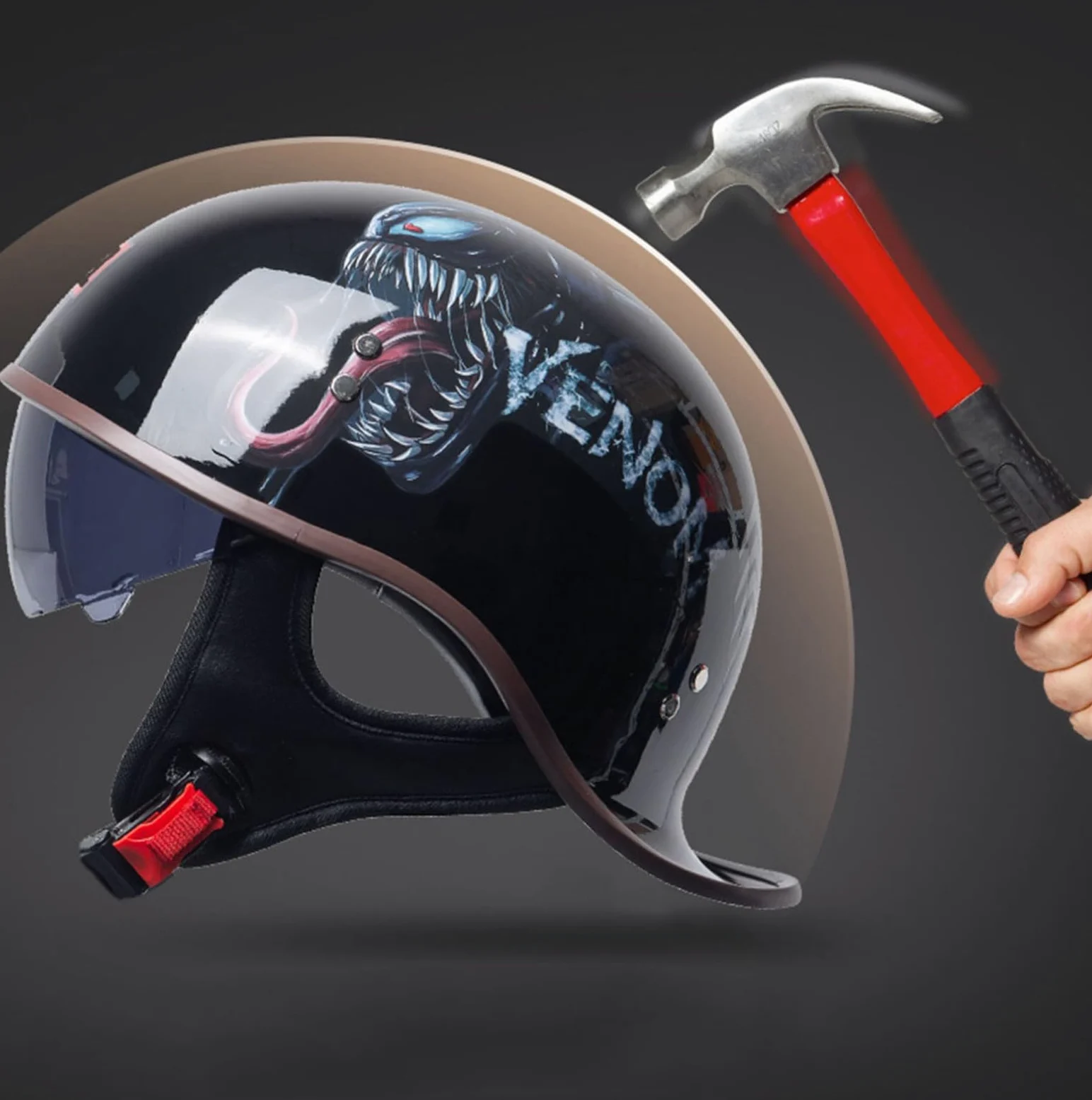 Casco de Motocicleta Hombre, Casco Retro de Media Calza Certificado Dot,Unisex Casco de Gorra de béisbol Cómodo y Ligero Casco de Scooter Forro extraíble Casco de Media calota
