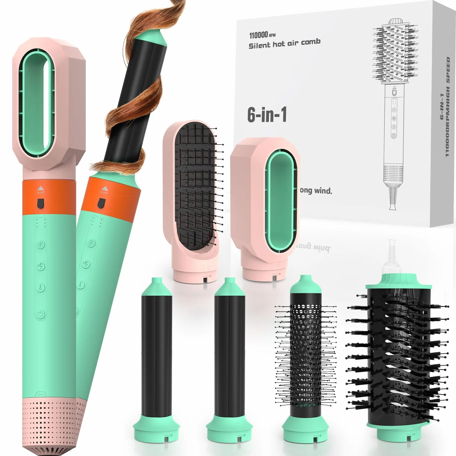 Multistyler profesional 6-en-1 cepillo de aire caliente iones negativos 110.000 RPM 3 ajustes de temperatura
