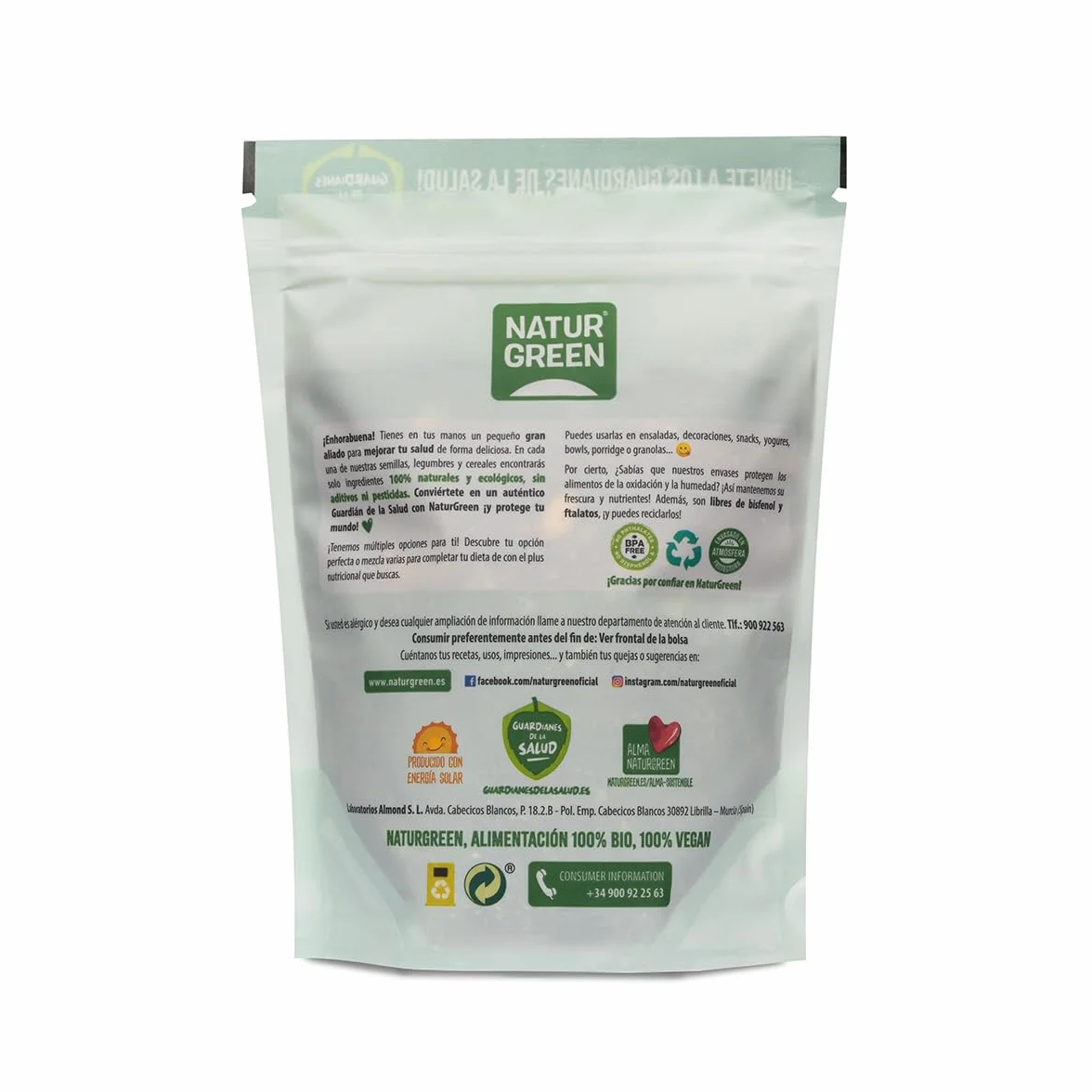 NaturGreen Semilla de Calabaza Bio 350 g Ecológico Sin Gluten Vegano