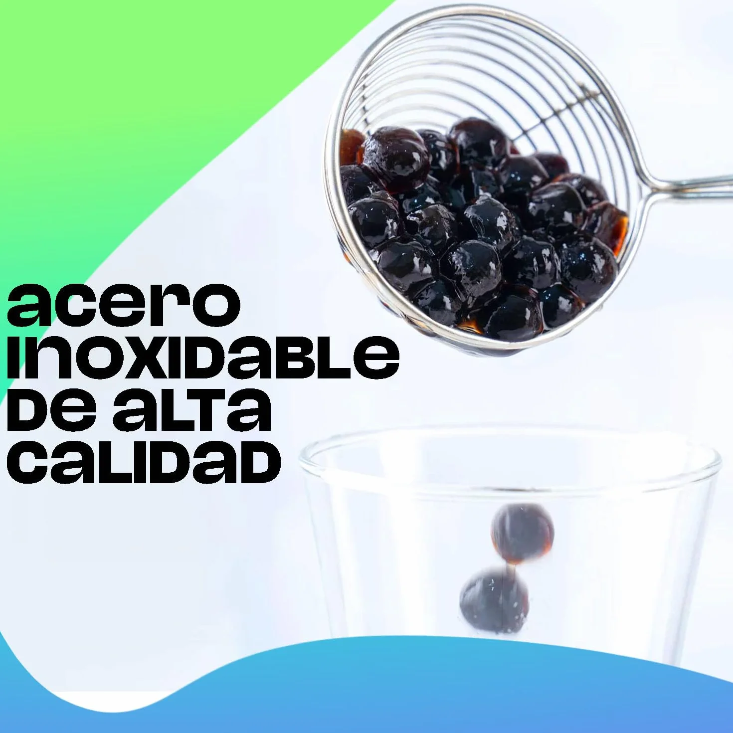 Bubble Mania Cucharón para té de burbujas de acero inoxidable para tapioca boba y gelatina de coco
