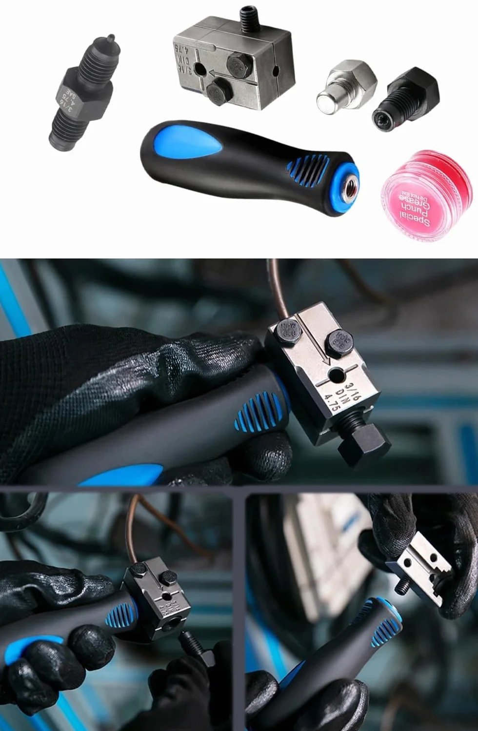 Juego de 6 Piezas,herramient abocardar Tubos Freno,Herramienta Abocardar Tubos Freno,Herramienta de abocardado Doble,Cable de Freno para Rebordear,Aplicable al Sistema de Frenos de automóviles