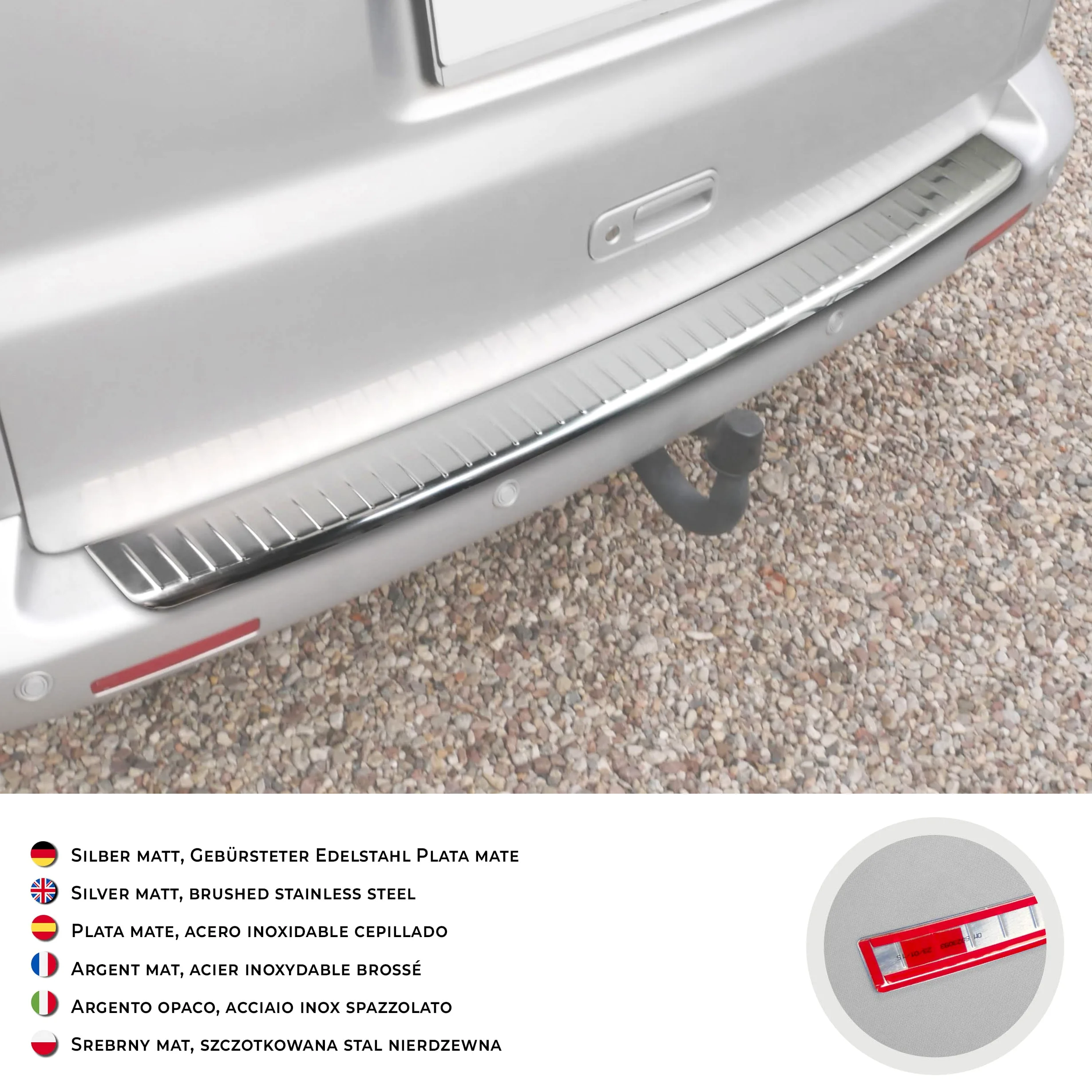 CHROMEMASTER - Protector de Parachoques - Compatible con VW T5 Multivan 2003-2015 | Acero Inoxidable Pulido - Tira Protectora Protege la Pintura del Parachoques Trasero de Daños