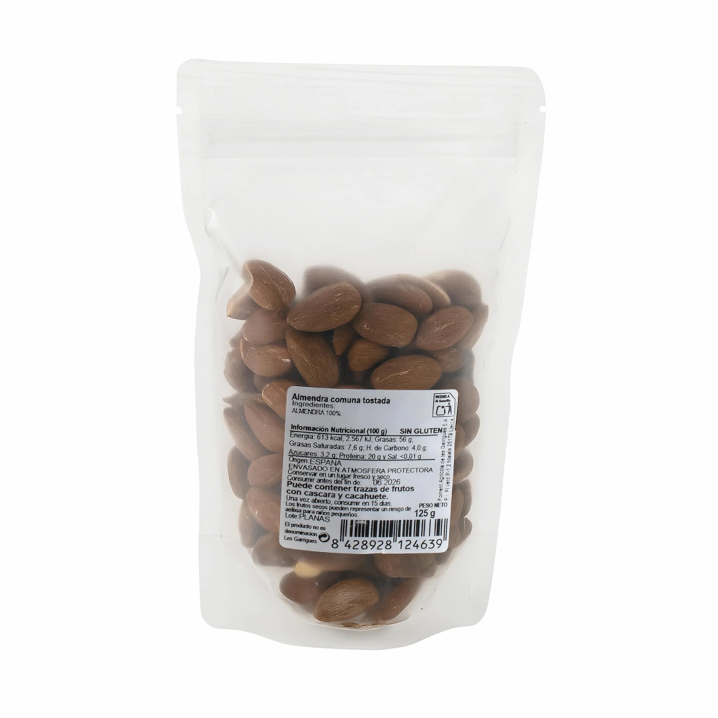 Almendra Natural Tostada de España 125 Gramos Frutos Secos Sin Sal