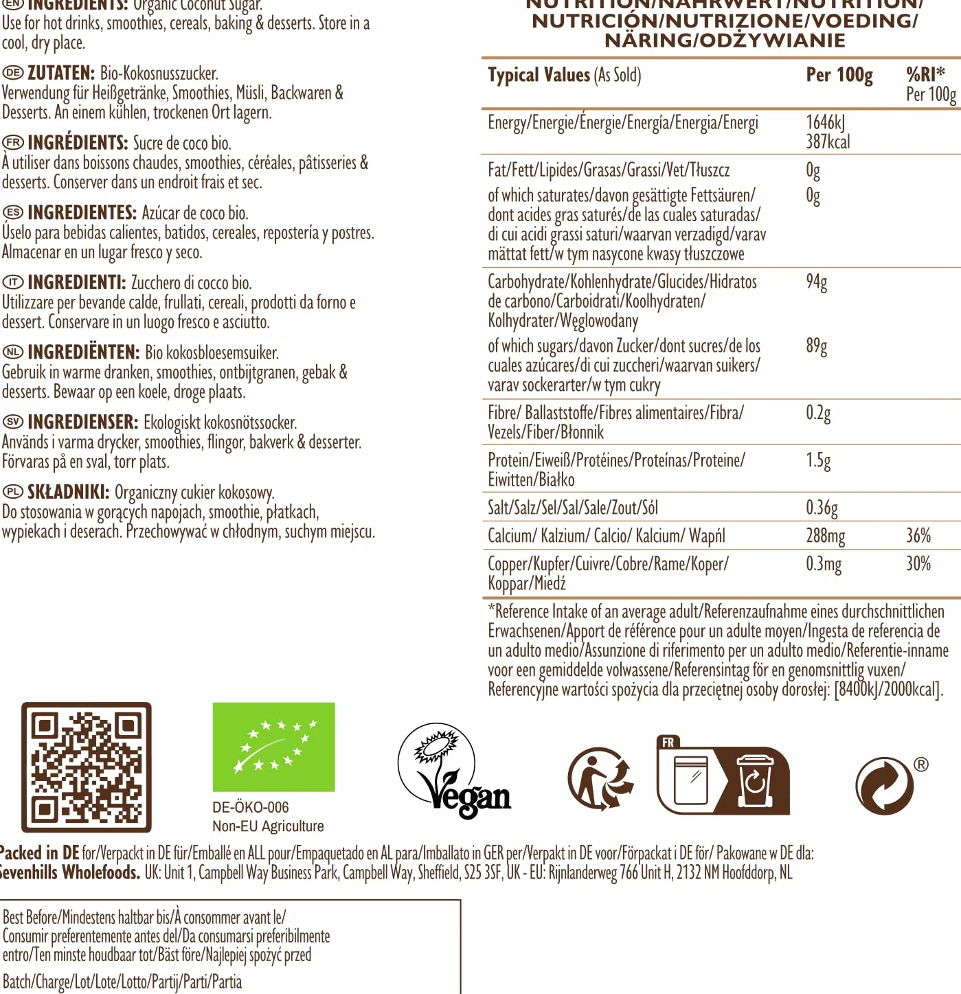 Azúcar de Coco Orgánico 1.8 kg de Sevenhills Wholefoods Bajo Índice Glucémico para Repostería