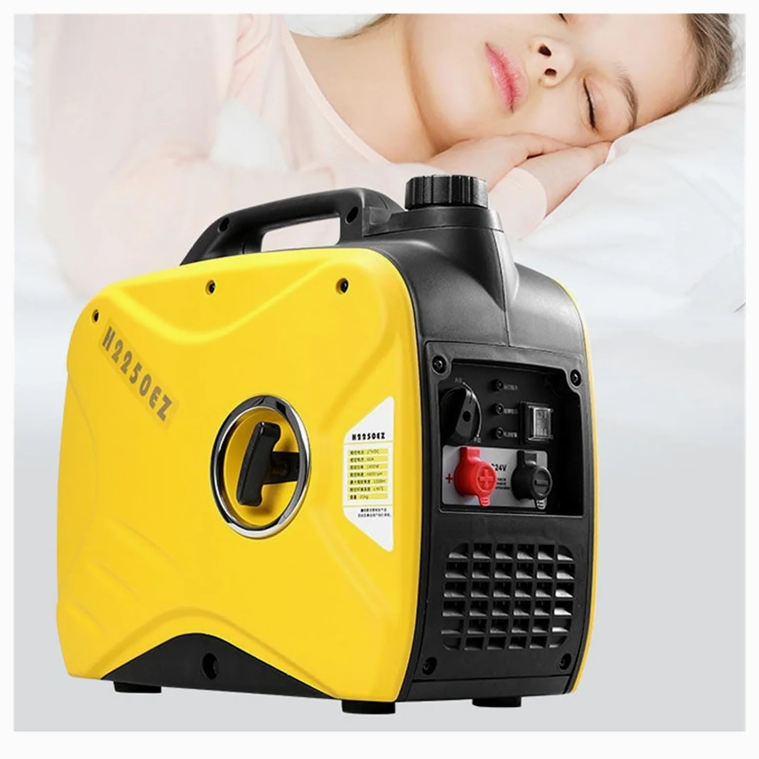 Aire acondicionado de estacionamiento de 24 V, generador automático de gasolina, arranque remoto, vehículo de carga de CC, silencioso, pequeño diésel Para bricolaje(Yellow)