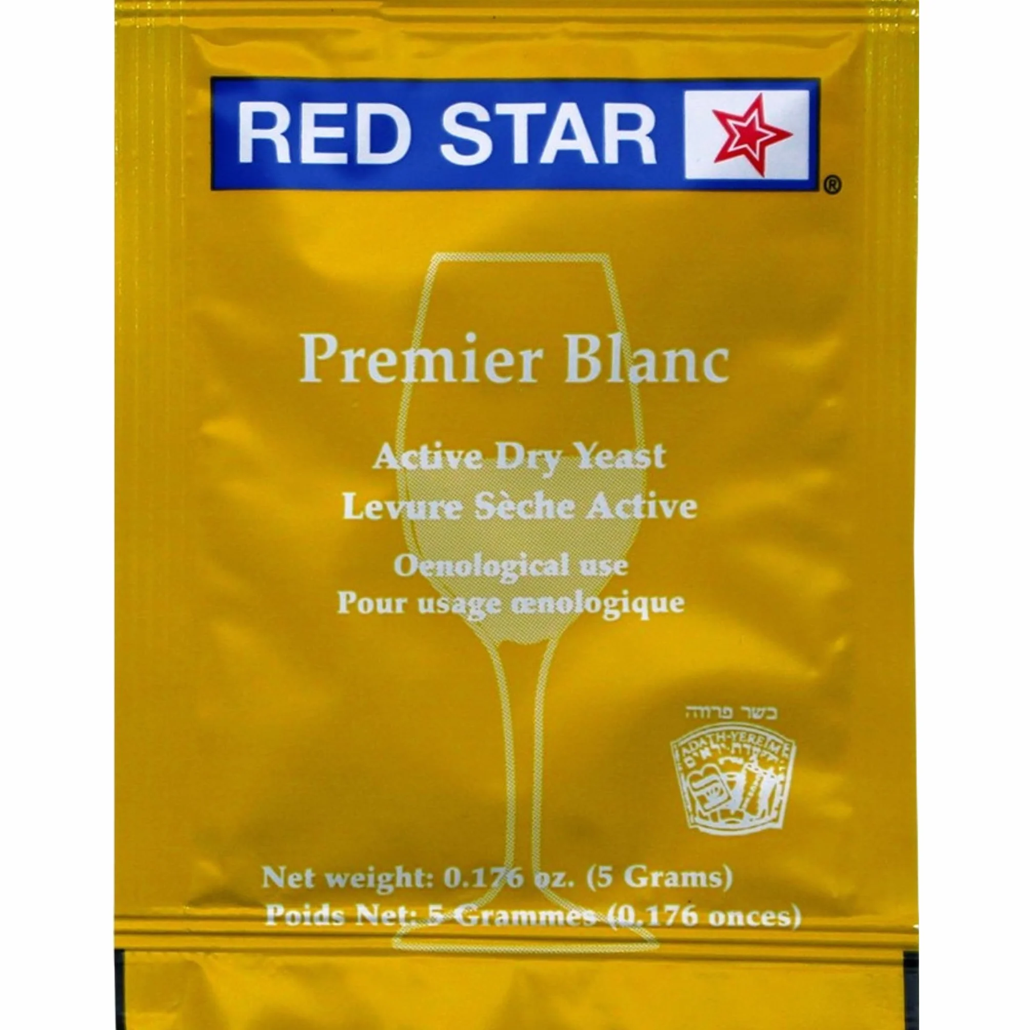 Red Star Levadura de Vino Premier Blanc (Paquete de 5) - 5 g Sobres - Saccharomyces cerevisiae para Vino, Sidra, Hidromiel, Kombucha
